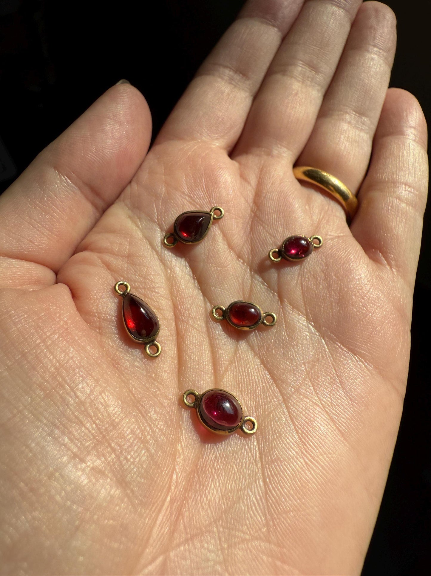 Cabochon GARNET Bezel Set Antique Parts Findings Extender Connector Charm Pendant Necklace Bracelet 5 Avail Teardrop Oval Glowing Purple Red