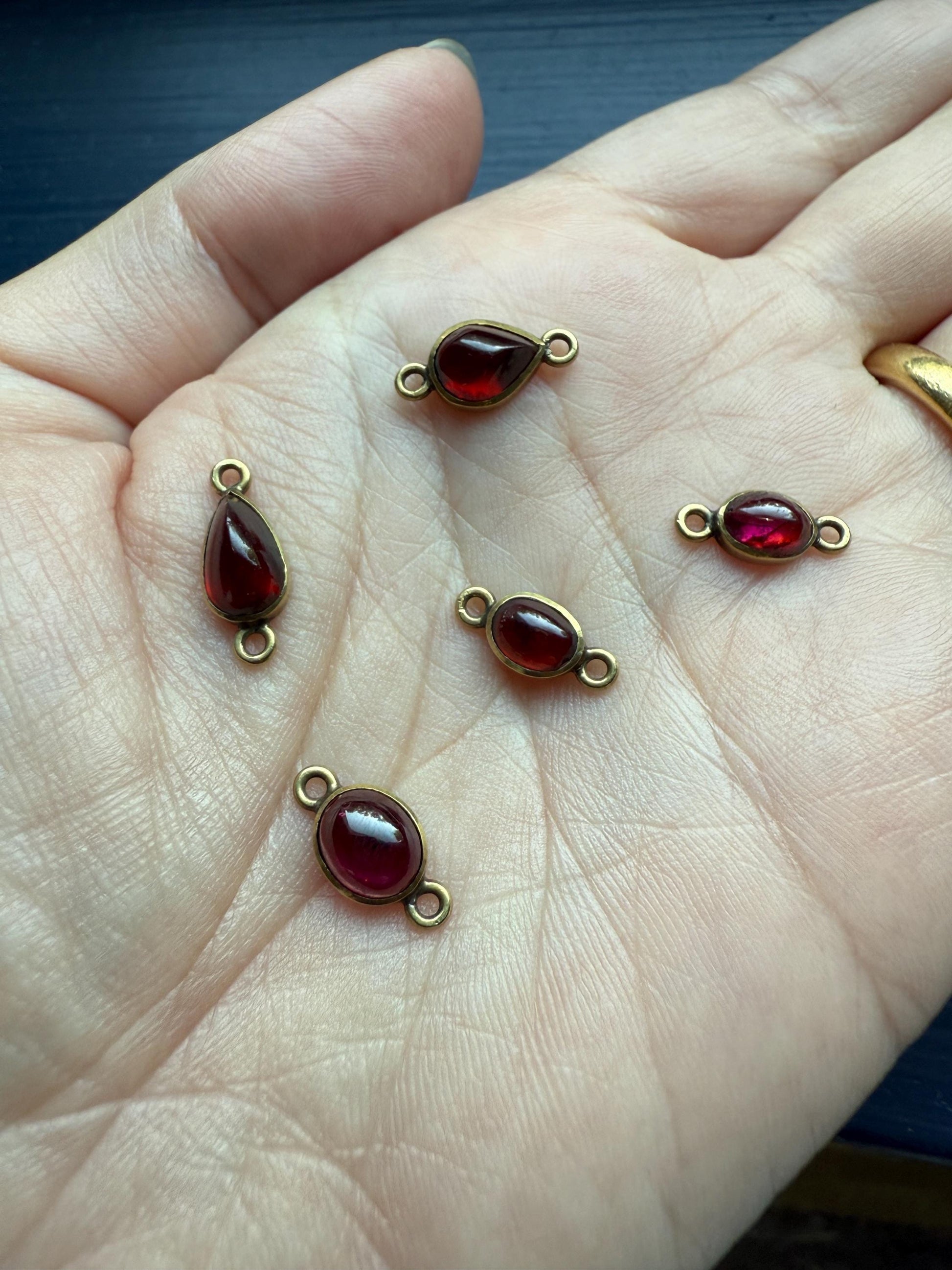 Cabochon GARNET Bezel Set Antique Parts Findings Extender Connector Charm Pendant Necklace Bracelet 5 Avail Teardrop Oval Glowing Purple Red