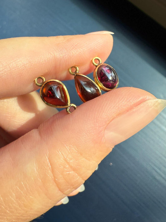 Cabochon GARNET Bezel Set Antique Parts Findings Extender Connector Charm Pendant Necklace Bracelet 5 Avail Teardrop Oval Glowing Purple Red