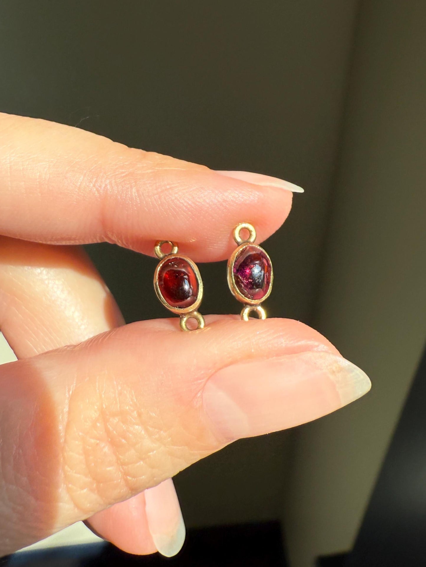 Cabochon GARNET Bezel Set Antique Parts Findings Extender Connector Charm Pendant Necklace Bracelet 5 Avail Teardrop Oval Glowing Purple Red