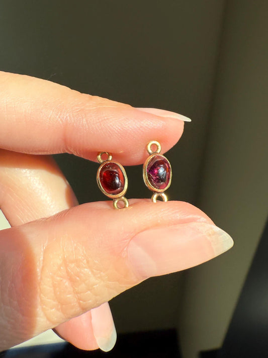 Cabochon GARNET Bezel Set Antique Parts Findings Extender Connector Charm Pendant Necklace Bracelet 5 Avail Teardrop Oval Glowing Purple Red