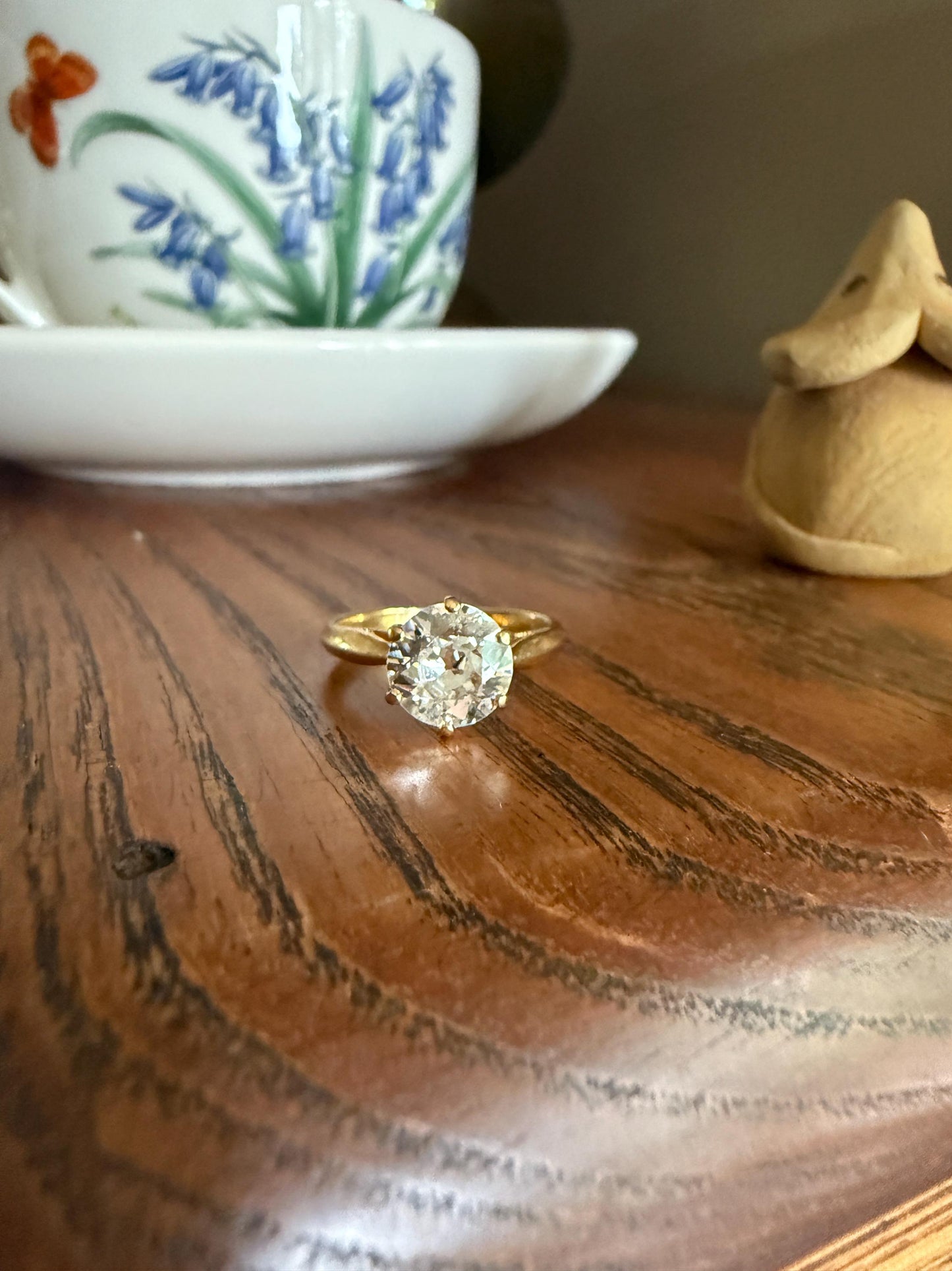 Antique Spready 1.6 CARAT Tall Old Mine Cut DIAMOND Solitaire French Engagement Ring 18k Gold Faces Up 1.8 OMC Daily Wear Stacker Love Gift