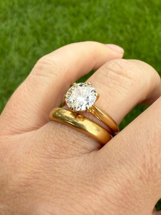 Antique Spready 1.6 CARAT Tall Old Mine Cut DIAMOND Solitaire French Engagement Ring 18k Gold Faces Up 1.8 OMC Daily Wear