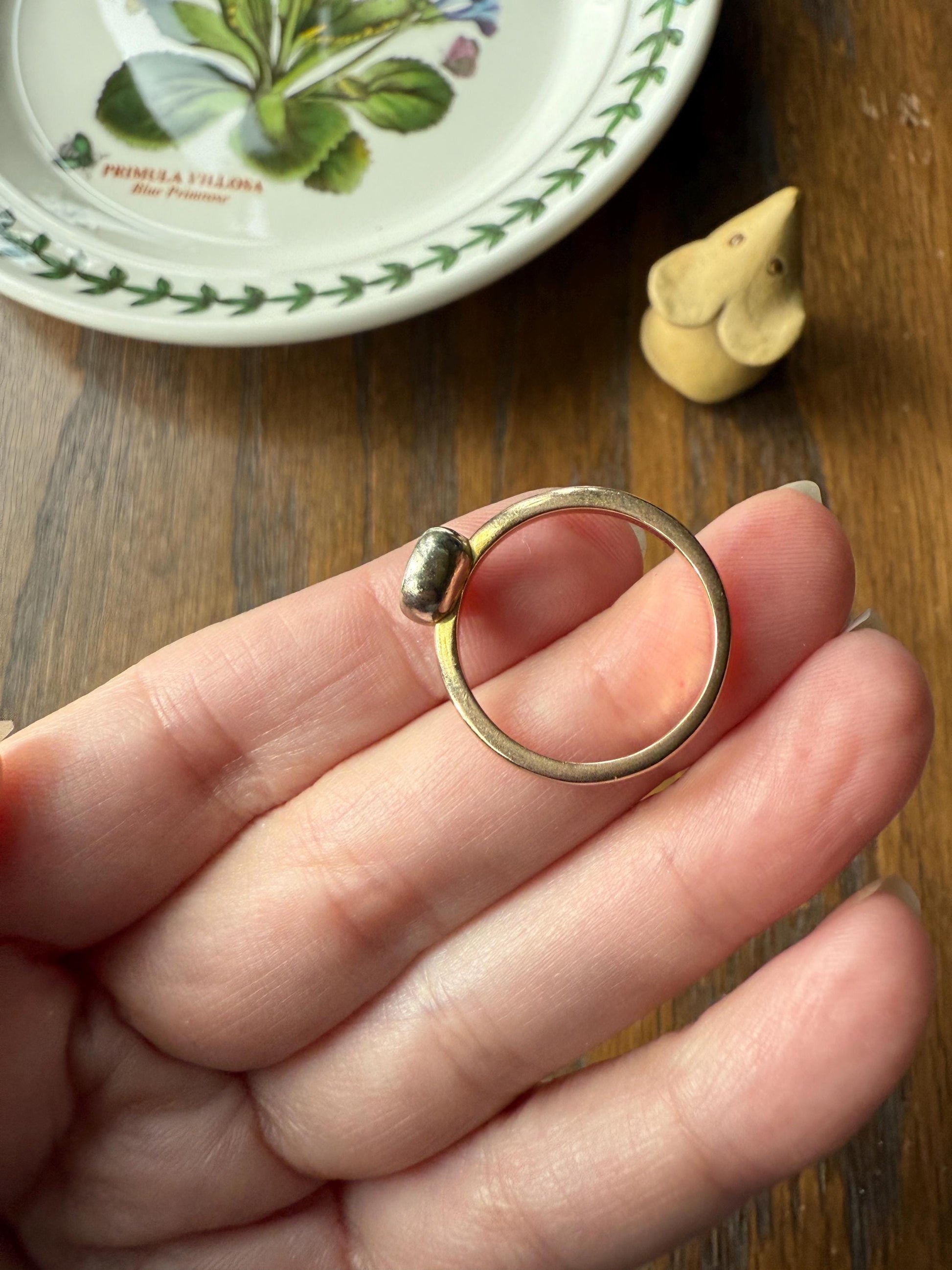 Vintage .67 Carat Eye Clean Transitional Cut Diamond Ring Cupped Bezel Set Solitaire Ring Stacker 9k Gold 2/3 Carat .67ctw