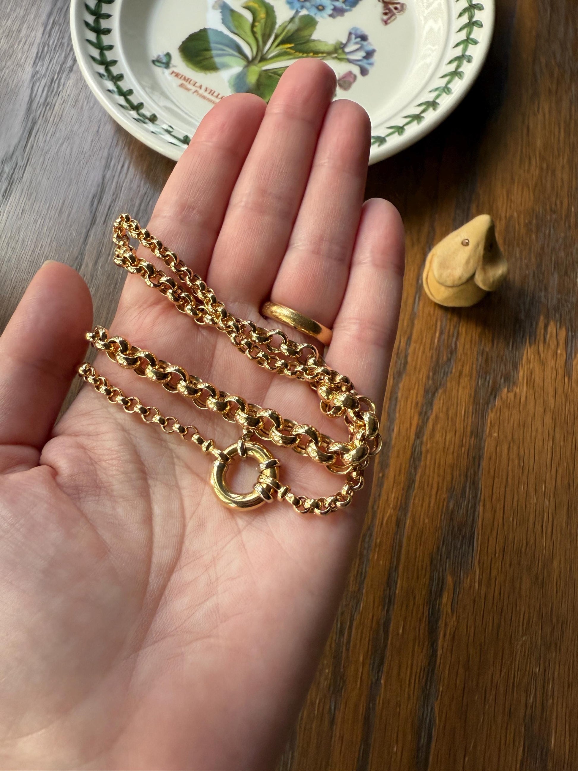 Chunky 19g 18k GOLD Solid Rolo Belcher Link Sturdy Vintage Chain 18" Necklace Wide Chunky Neckmess Retro Layering Collar XL Spring Ring