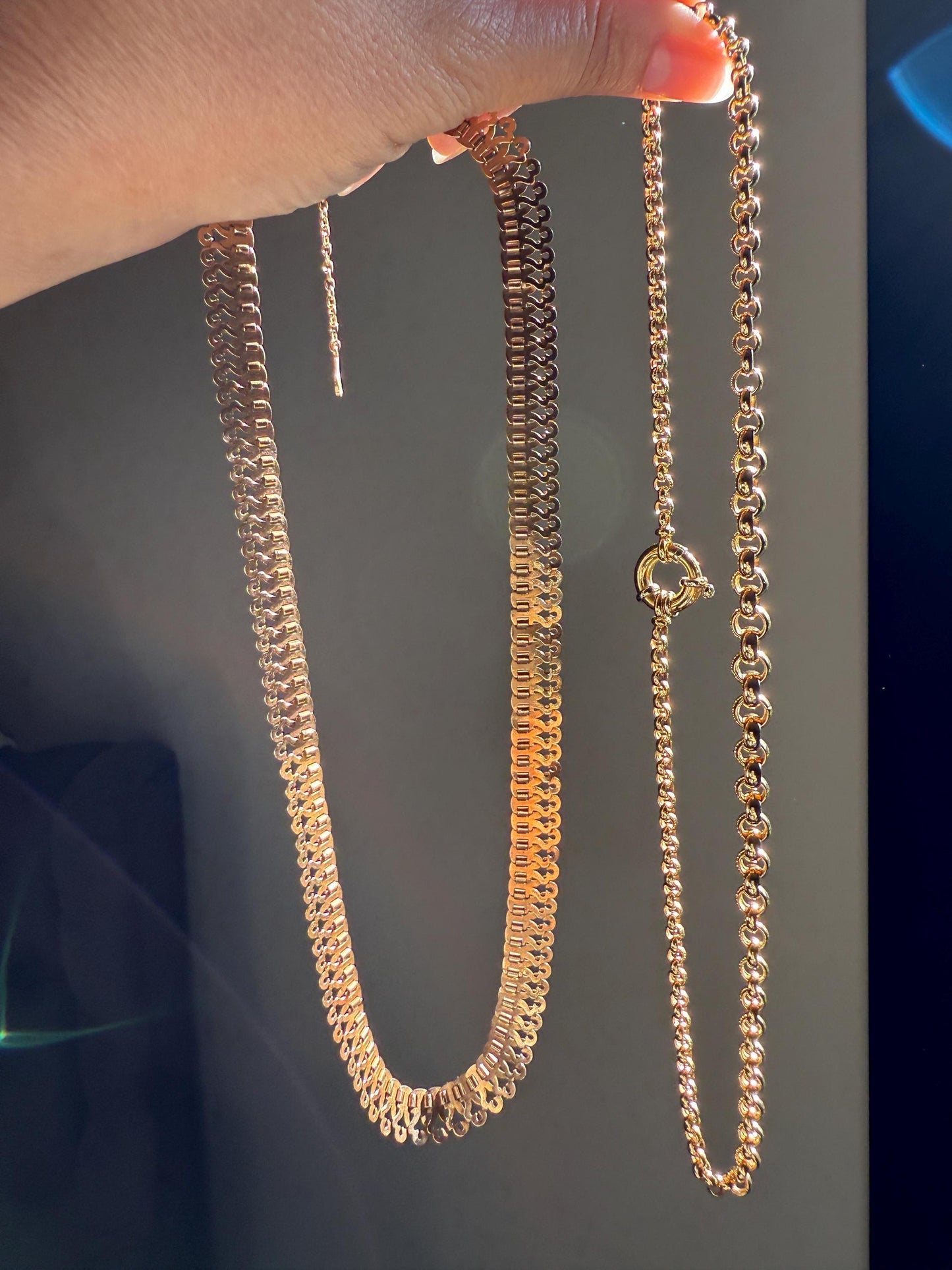 Awesome French Antique 18g 18k GOLD Solid NECKLACE Book CHAIN Scalloped Panels 1cm Wide Chunky Ornate Victorian Neckstack Layering Collar
