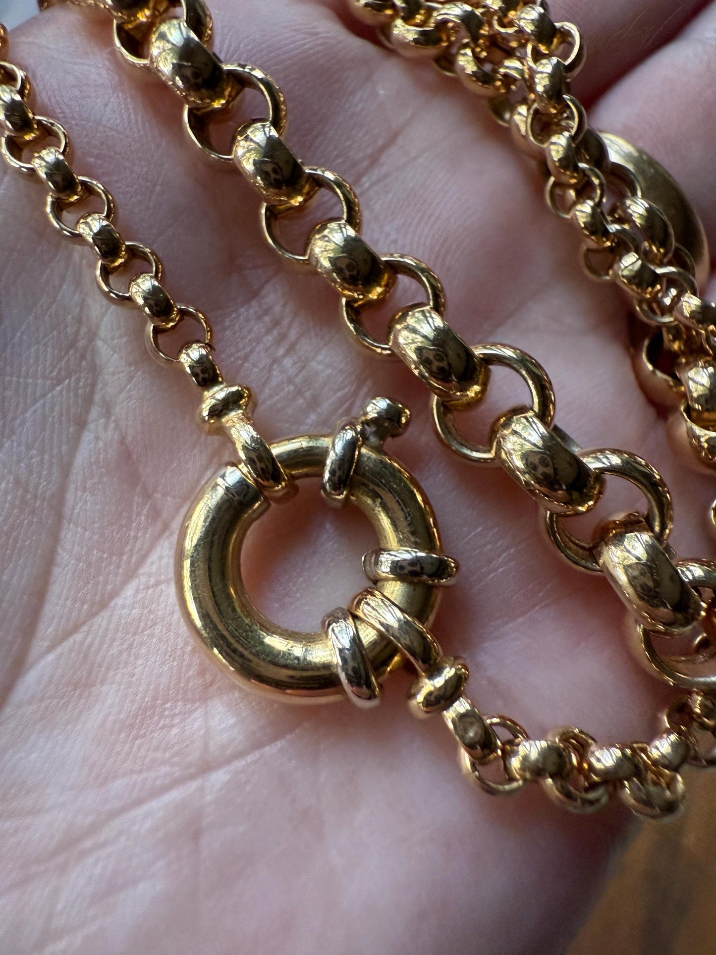 Chunky 19g 18k GOLD Solid Rolo Belcher Link Sturdy Vintage Chain 18" Necklace Wide Chunky Neckmess Retro Layering Collar XL Spring Ring