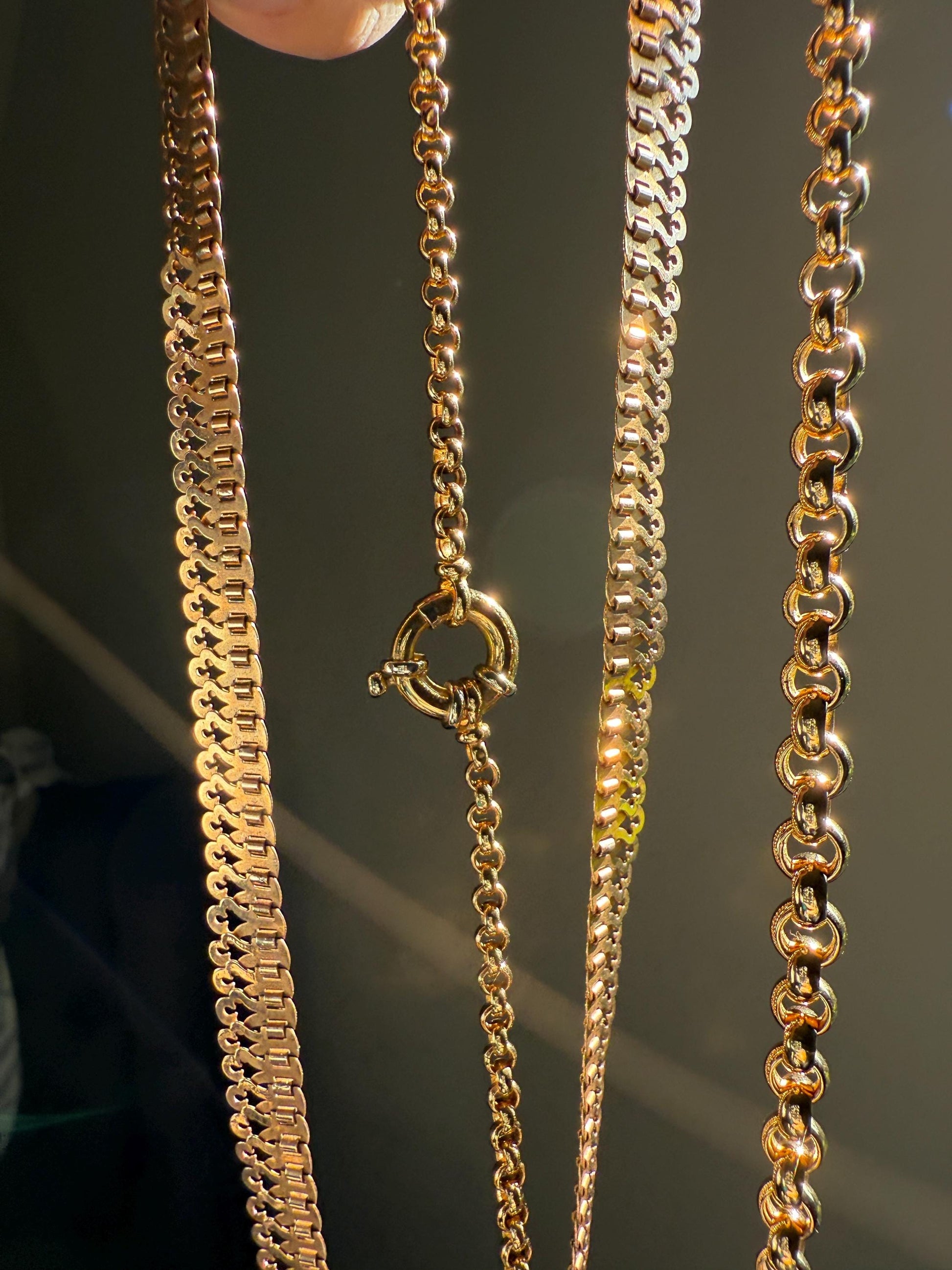 Awesome French Antique 18g 18k GOLD Solid NECKLACE Book CHAIN Scalloped Panels 1cm Wide Chunky Ornate Victorian Neckstack Layering Collar