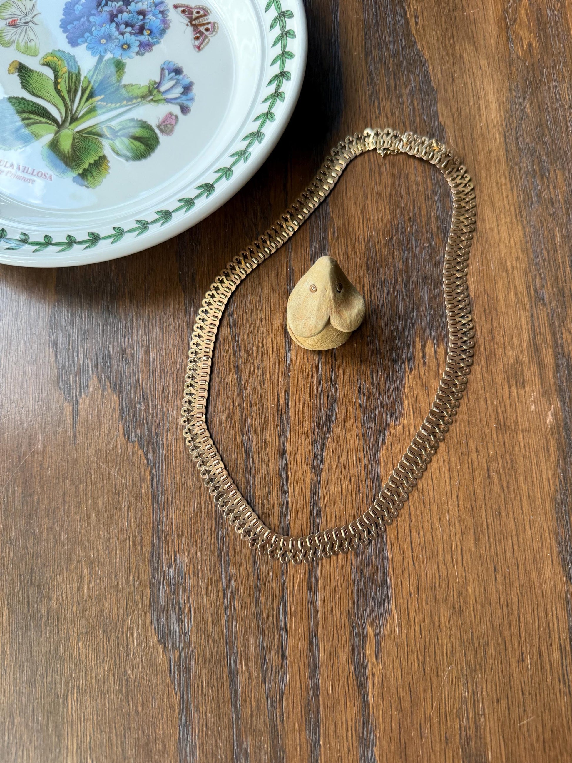 Awesome French Antique 18g 18k GOLD Solid NECKLACE Book CHAIN Scalloped Panels 1cm Wide Chunky Ornate Victorian Neckstack Layering Collar