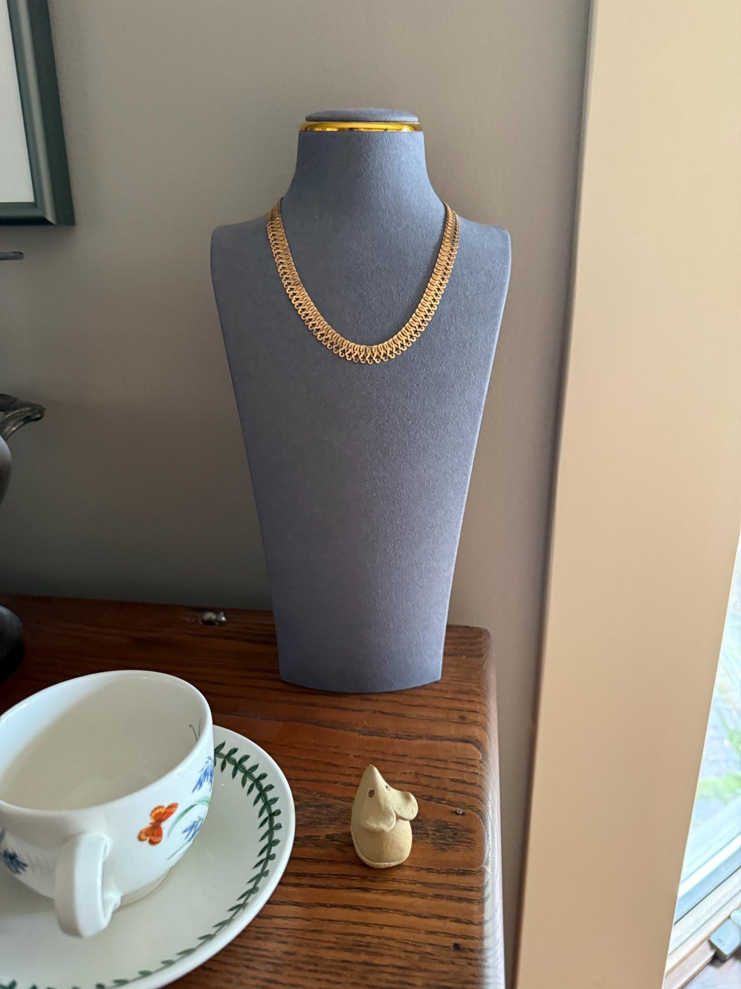 Awesome French Antique 18g 18k GOLD Solid NECKLACE Book CHAIN Scalloped Panels 1cm Wide Chunky Ornate Victorian Neckstack Layering Collar