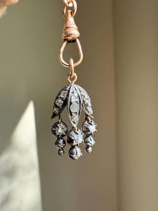 Floral FRINGE Old Mine Cut DIAMOND Drop Pendant 18k Gold Silver Collet Figural 2 Avail Neckmess Neckstack Romantic Gift OMC Dangle Earrings