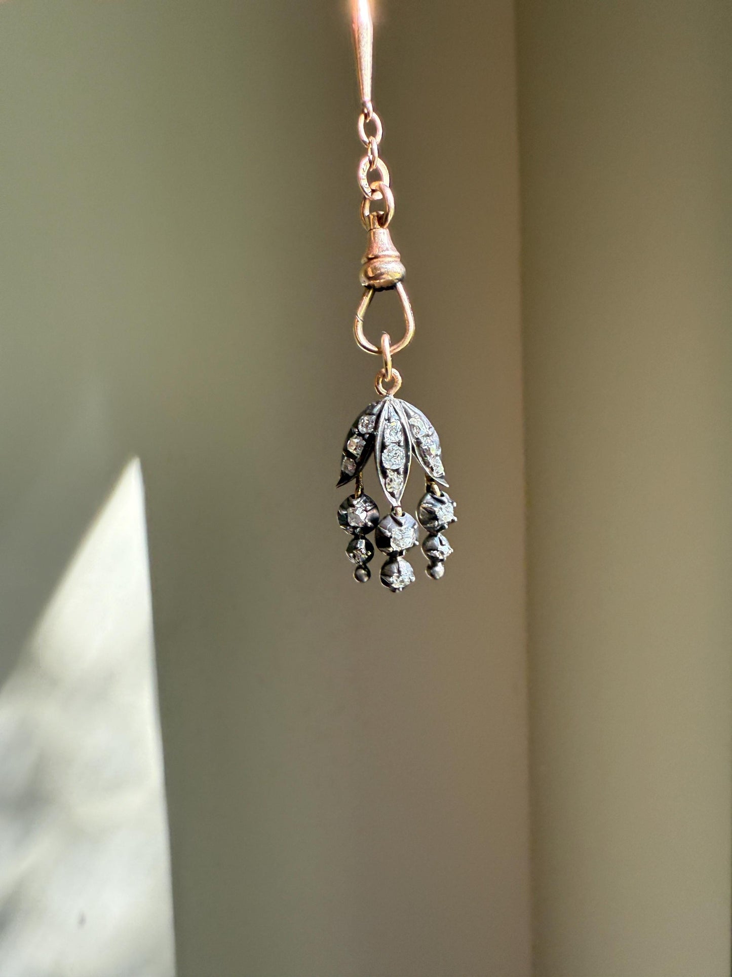Floral FRINGE Old Mine Cut DIAMOND Drop Pendant 18k Gold Silver Collet Figural 2 Avail Neckmess Neckstack Romantic Gift OMC Dangle Earrings