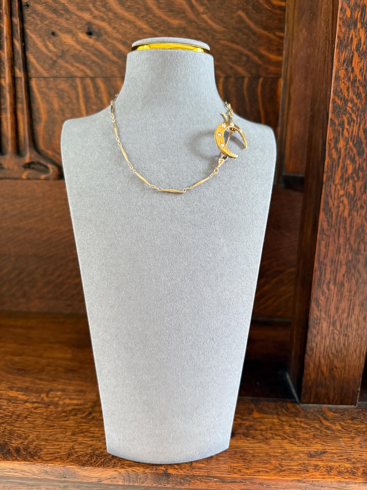 MOON Hammered 18k GOLD Antique VICTORIAN Figural Brooch Extender Buttery Connector Pin or Pendant Conversion Frenc Celestial Jewelry Gift