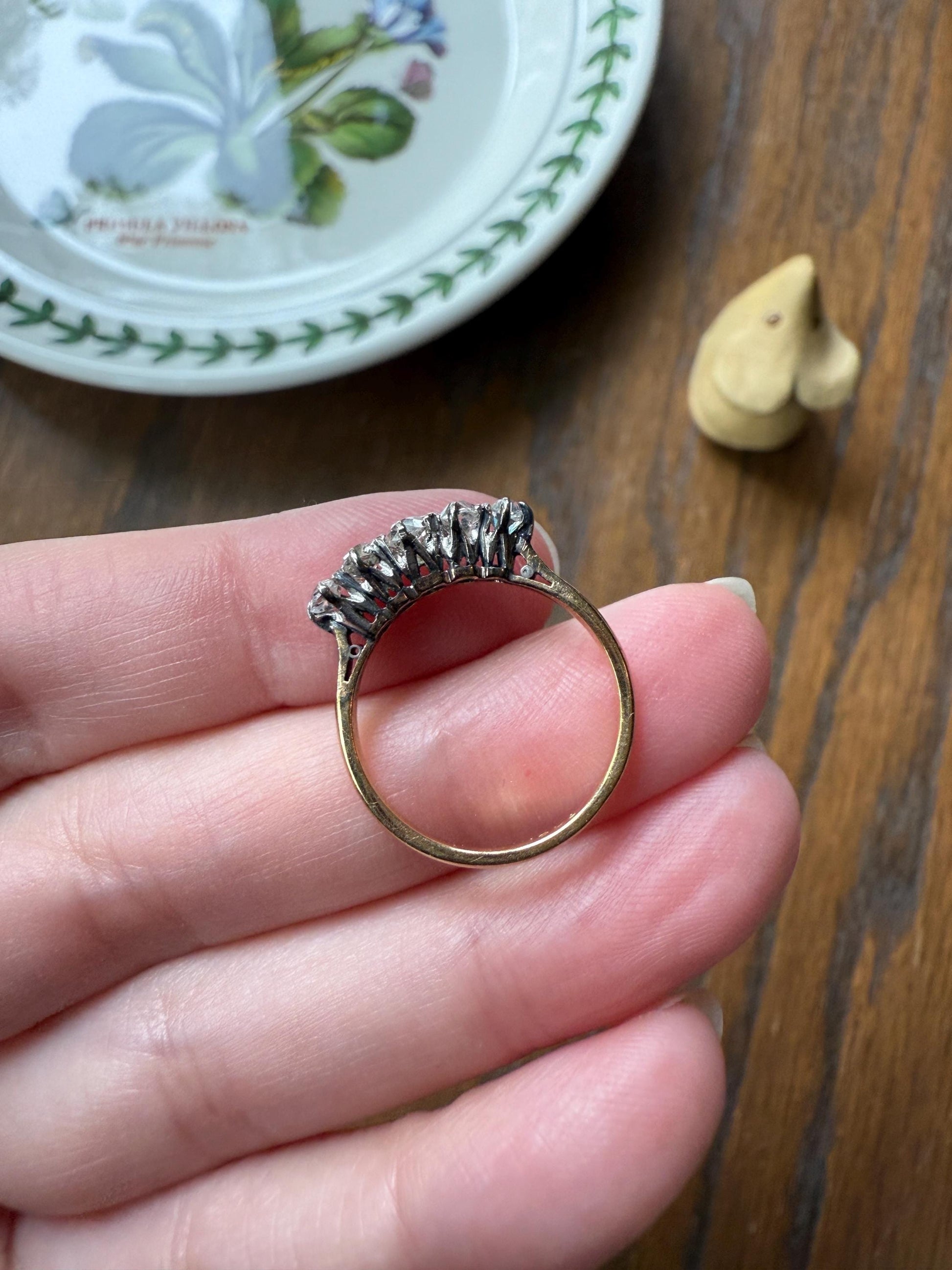 TALL Antique 0.6 Ctw Five Stone Chunky Old Mine Cut Diamond 18k Gold Band Romantic Gift Wedding Stacker Ringstack OMC