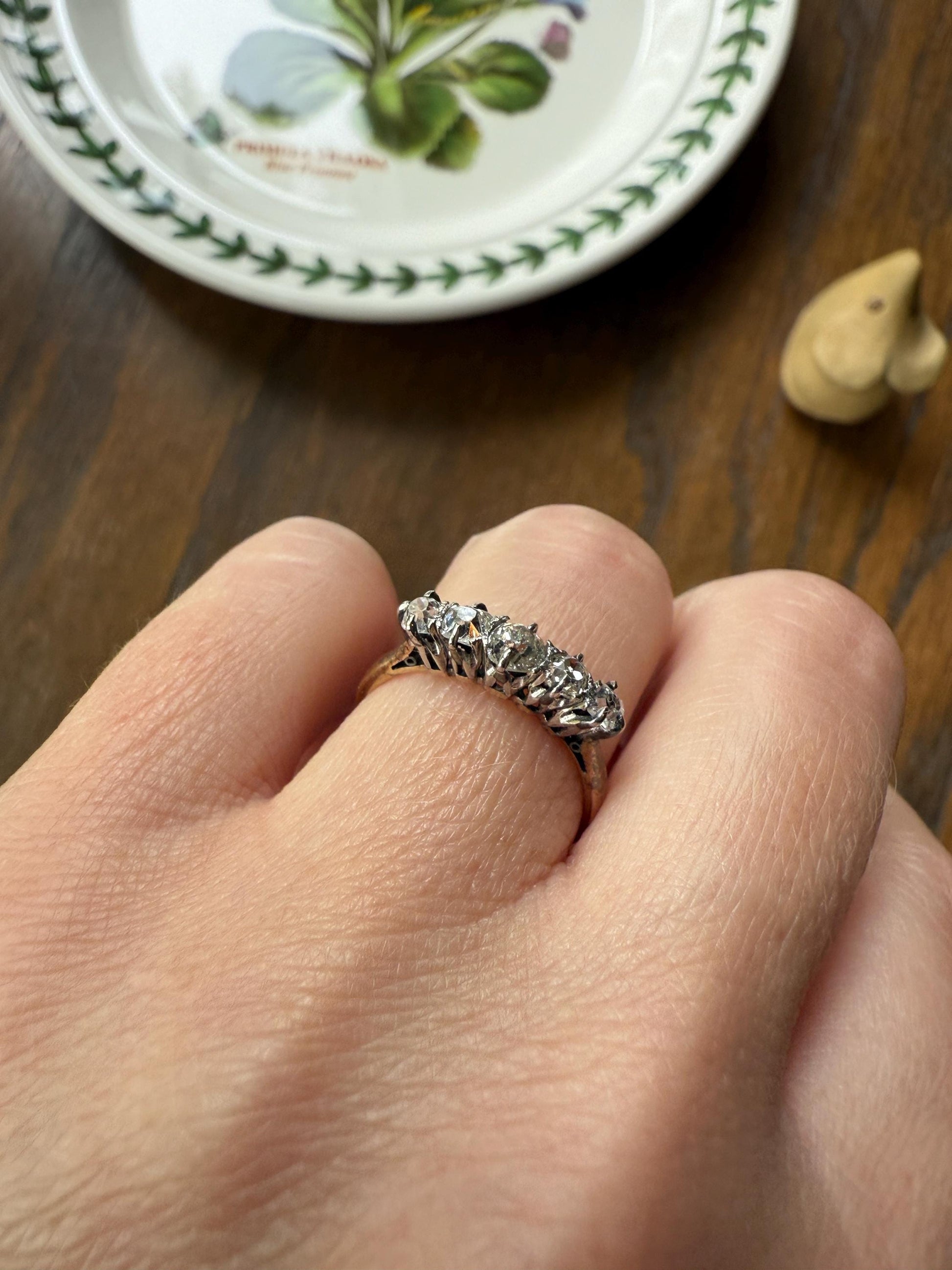 TALL Antique 0.6 Ctw Five Stone Chunky Old Mine Cut Diamond 18k Gold Band Romantic Gift Wedding Stacker Ringstack OMC