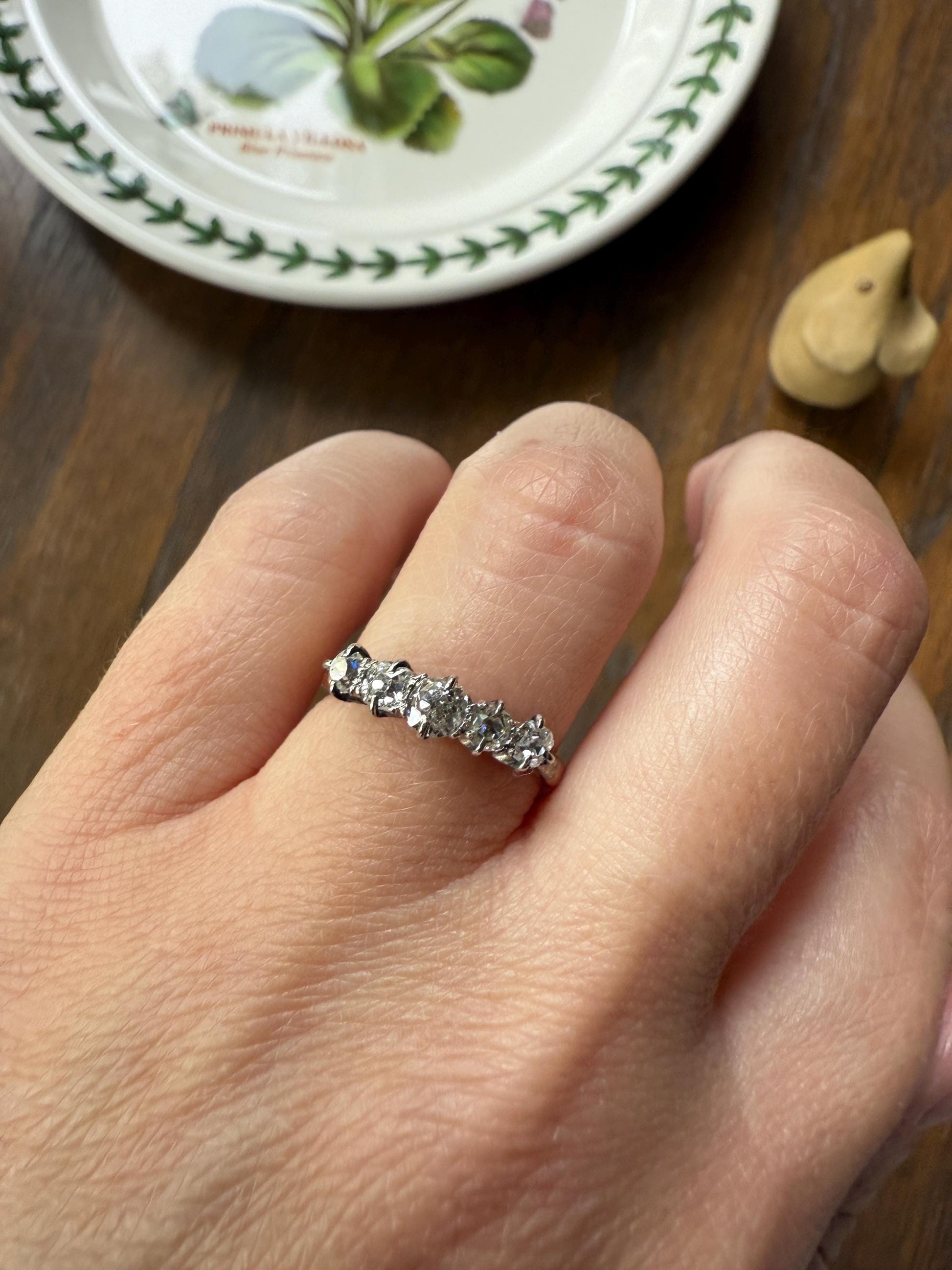 TALL Antique 0.6 Ctw Five Stone Chunky Old Mine Cut Diamond 18k Gold Band Romantic Gift Wedding Stacker Ringstack OMC