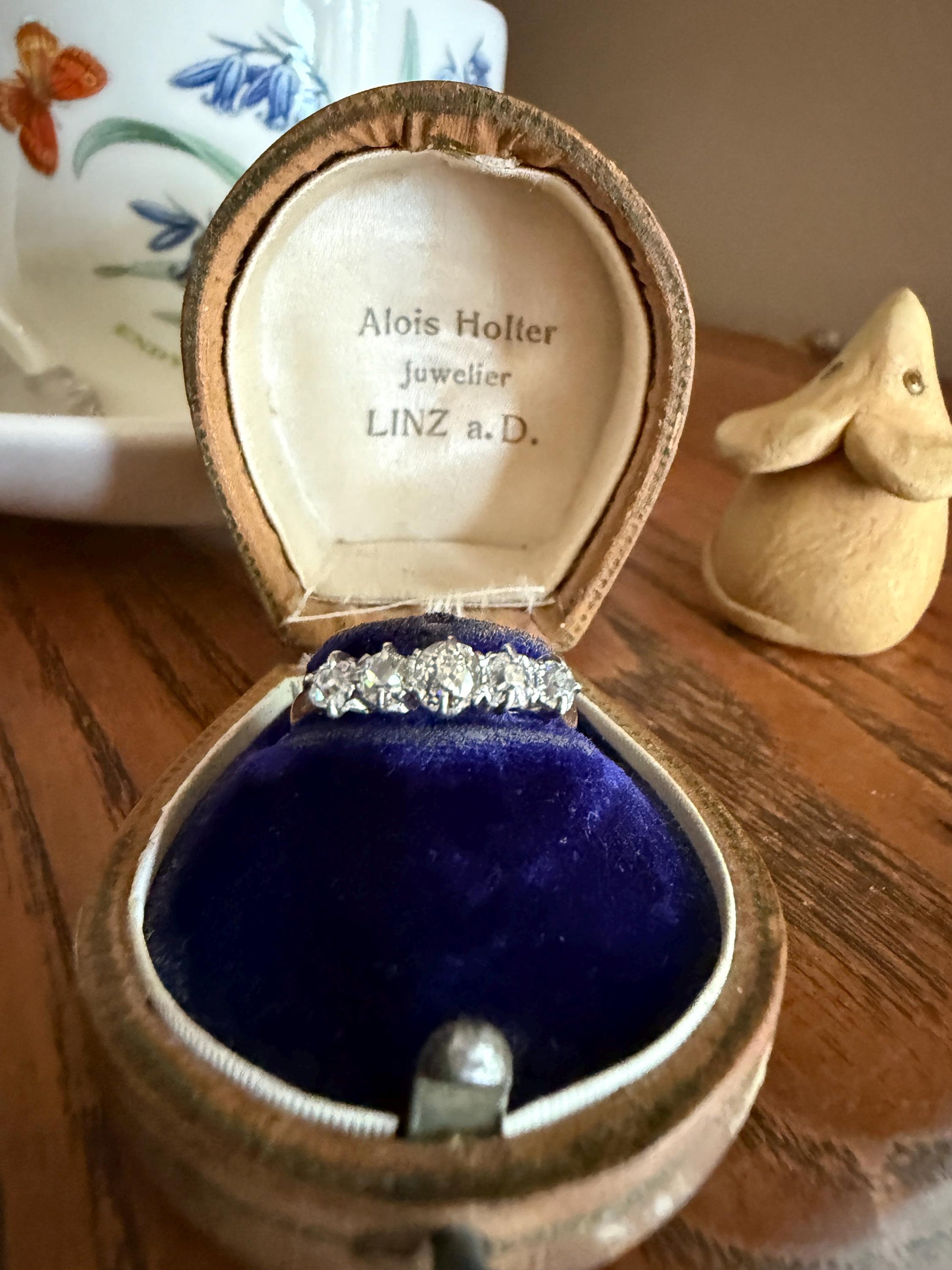 TALL Antique 0.6 Ctw Five Stone Chunky Old Mine Cut Diamond 18k Gold Band Romantic Gift Wedding Stacker Ringstack OMC