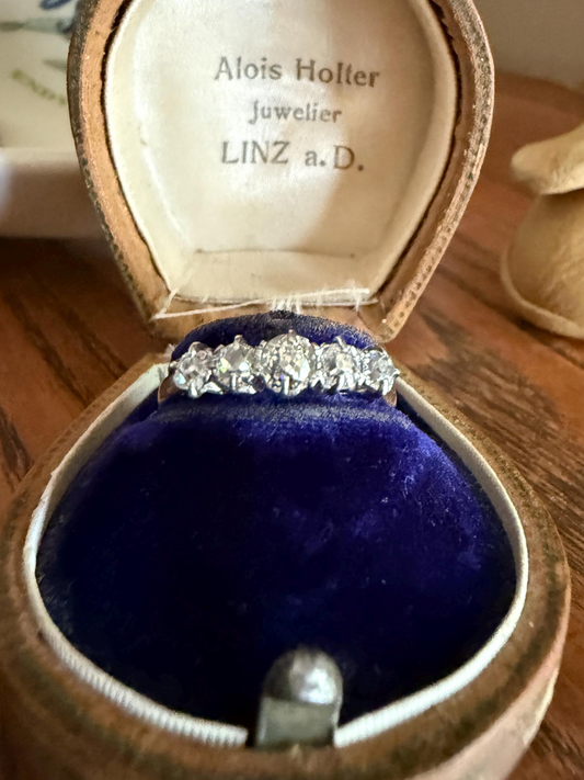 TALL Antique 0.65 Ctw Five Stone Chunky Old Mine Cut Diamond 18k Gold Band Stacker