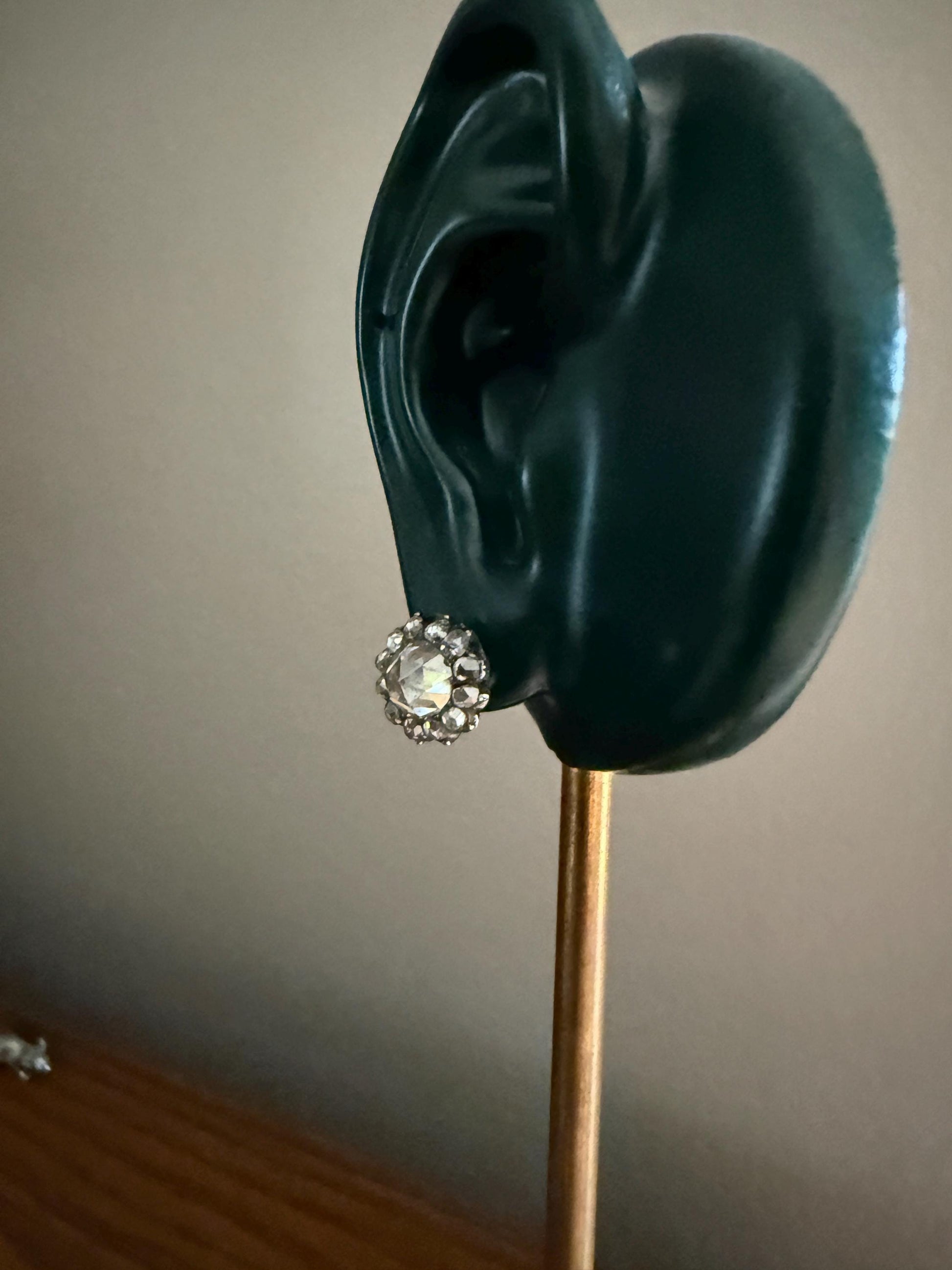 Gorgeous Rose Cut DIAMOND Cluster Stud Earrings Domed Disco Balls w/ Halo 14k Gold Silver Chunky Foiled Stones A+ Rainbow Glitter