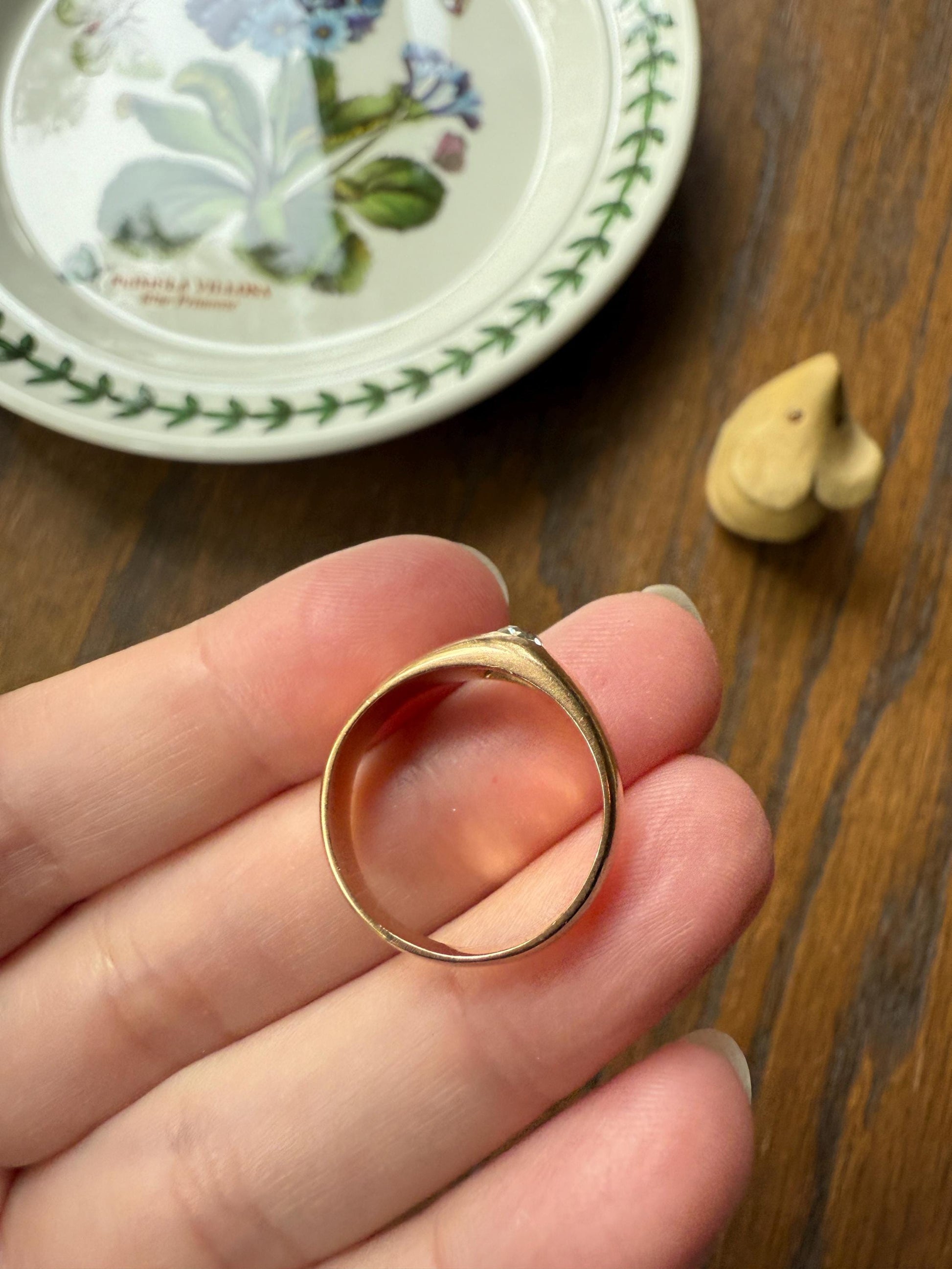 French Antique .3 Carat Old Mine Cut Diamond Gypsy Ring 18k GOLD Domed Band Solitaire Stacker Art Deco Romantic Gift Unisex Man Lady