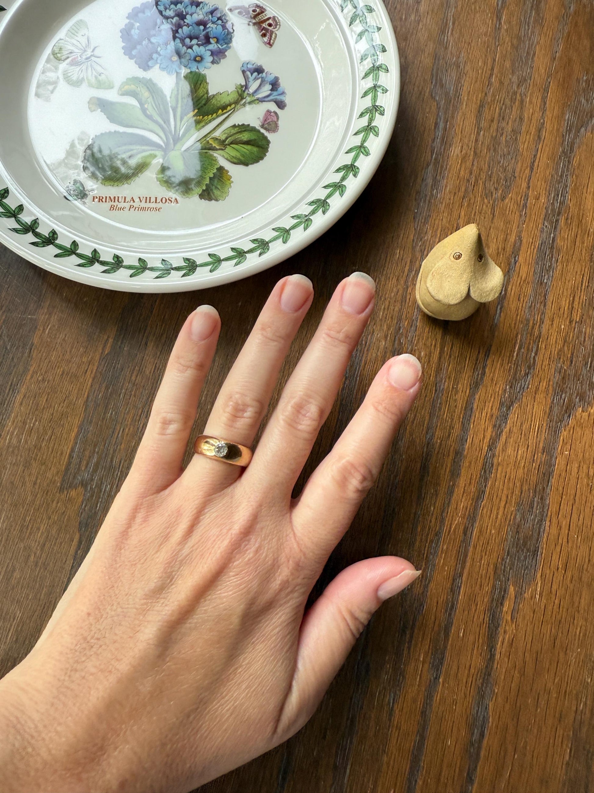 French Antique .3 Carat Old Mine Cut Diamond Gypsy Ring 18k GOLD Domed Band Solitaire Stacker Art Deco Romantic Gift Unisex Man Lady