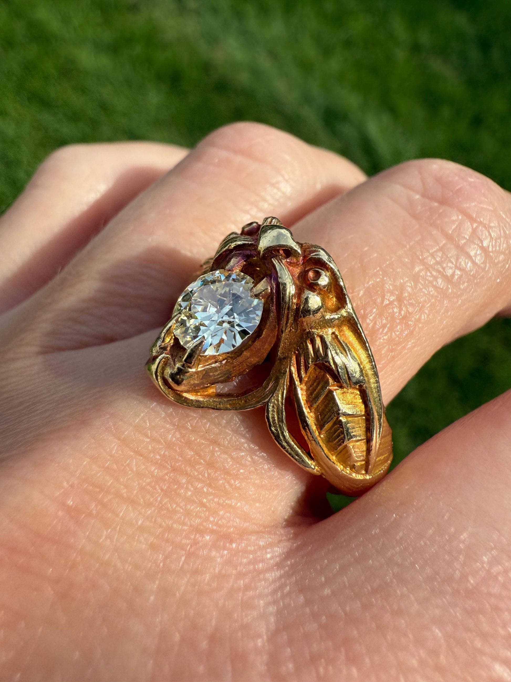DRAGON Heavy Antique 1 Carat Old European Cut Diamond Figural Ring 12.6g 18k Gold Solid Gargoyle Chimera Belle Epoque Art Nouveau Unisex OEC
