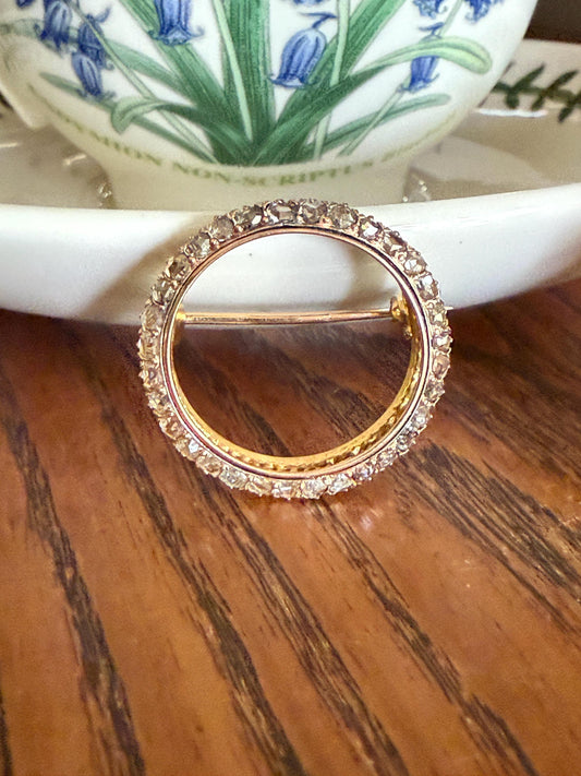 CIRCLE 32 Rose Cut DIAMOND Encrusted Antique VICTORIAN Figural Brooch Extender Connector Pin Pendant Conversion Round Geometric Old Cut Gift
