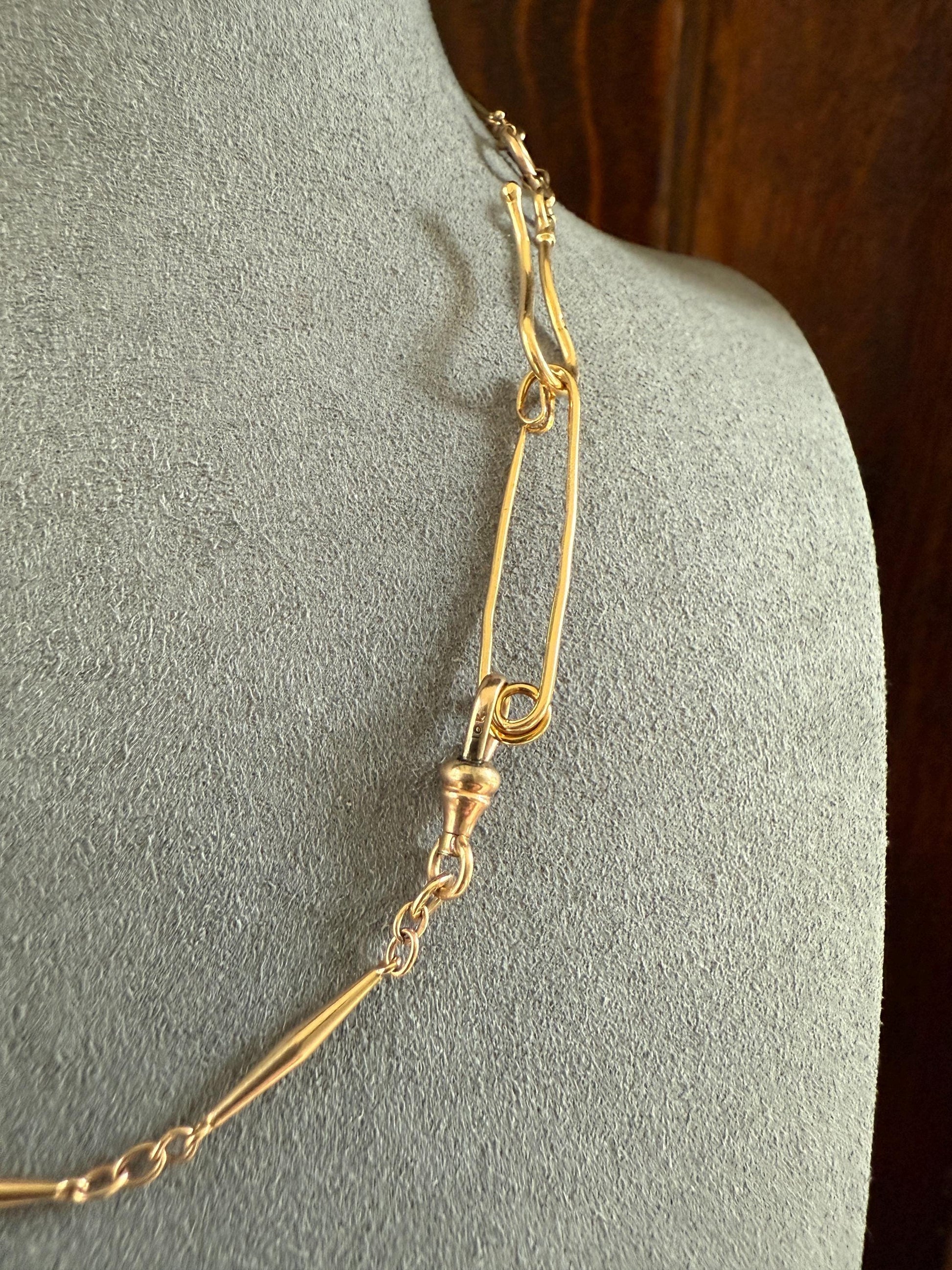 Antique c1923 Safety Pin Brooch Figural 18k Gold Bar Pendant Charm Holder Art Deco Extender Connector Parts Neckmess Neckstack Useful Gift