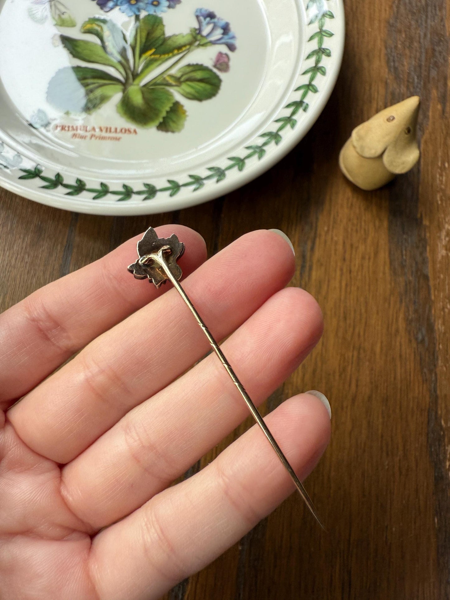 Giardinetti Leaf Figural Chunky Rose Cut DIAMOND Stick Pin for Ring Pendant Bracelet Conversion 14k Gold Silver Antique Victorian Georgian