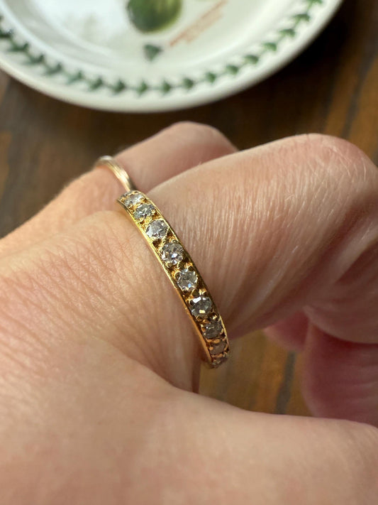 ETERNITY Band 18k Yellow Gold 24 Single Cut DIAMOND .85 Carat French Vintage Skinny Ring 2.7mm Wedding Stacker Anniversary Gift Romantic