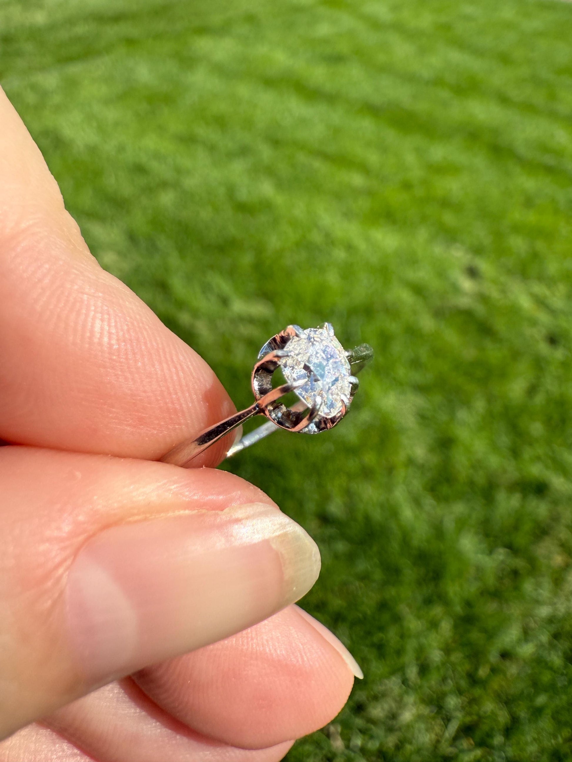 PEAR Old Mine Cut DIAMOND .5 Carat Original Antique Solitiare Ring French Platinum Skinny Band Buttercup Daily Wear Engagement Setting OmC