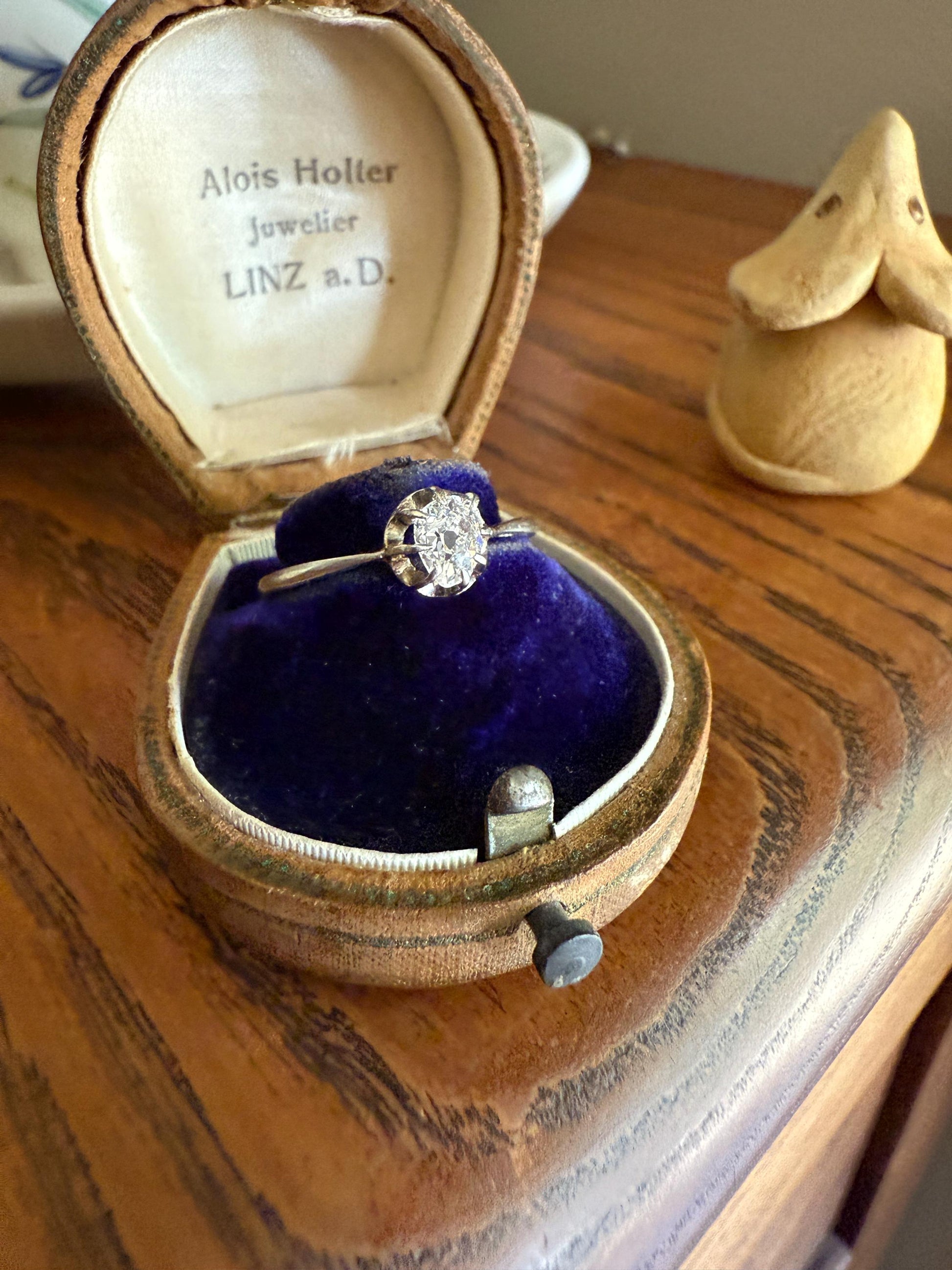 PEAR Old Mine Cut DIAMOND .5 Carat Original Antique Solitiare Ring French Platinum Skinny Band Buttercup Daily Wear Engagement Setting OmC