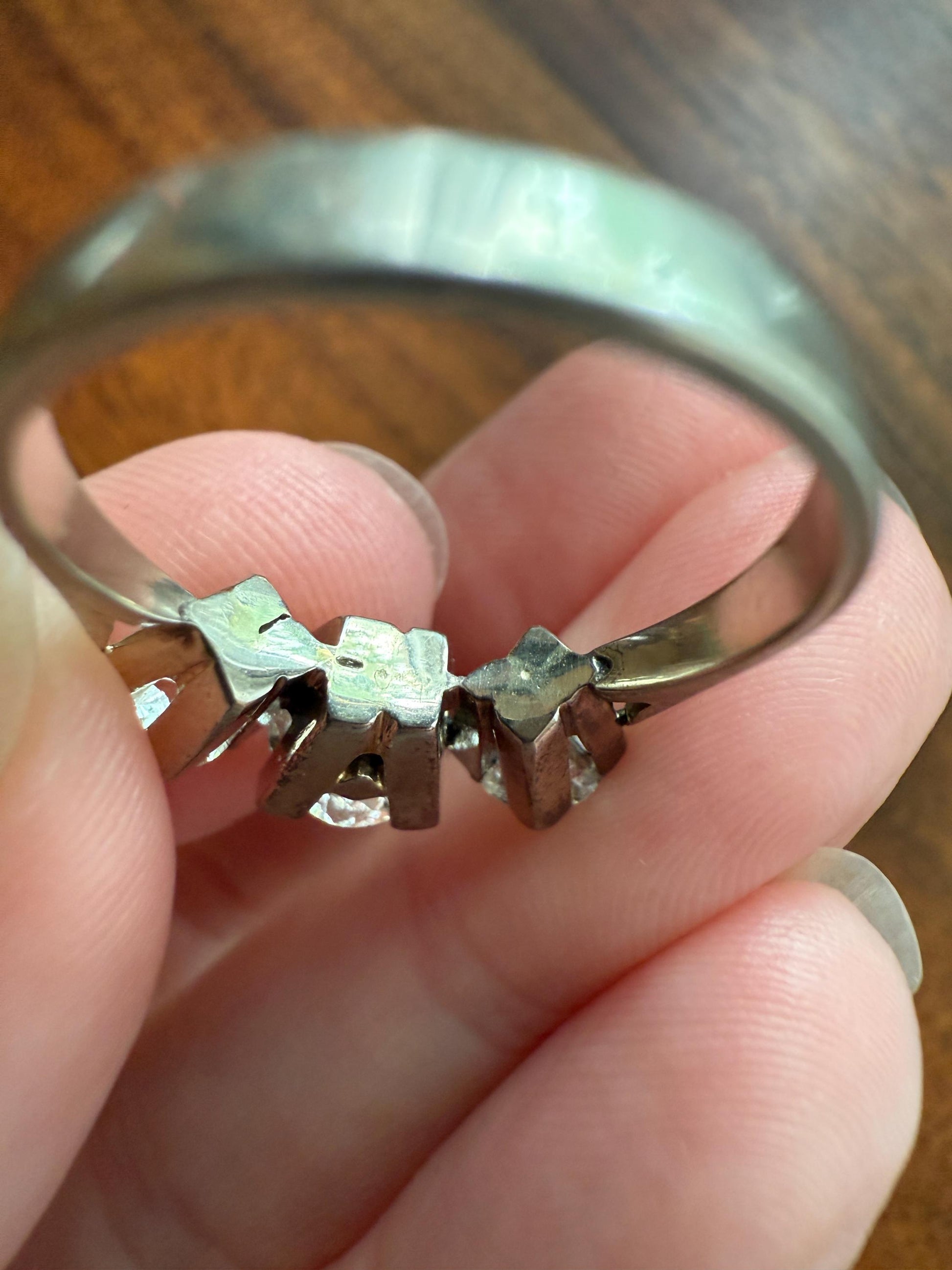 TALL Antique 2 CARATS Three Stone Chunky Old Mine Cut Diamond Ring 18k White Gold Stackable Band Geometric Square Prong Art Deco 2Ctw OMC