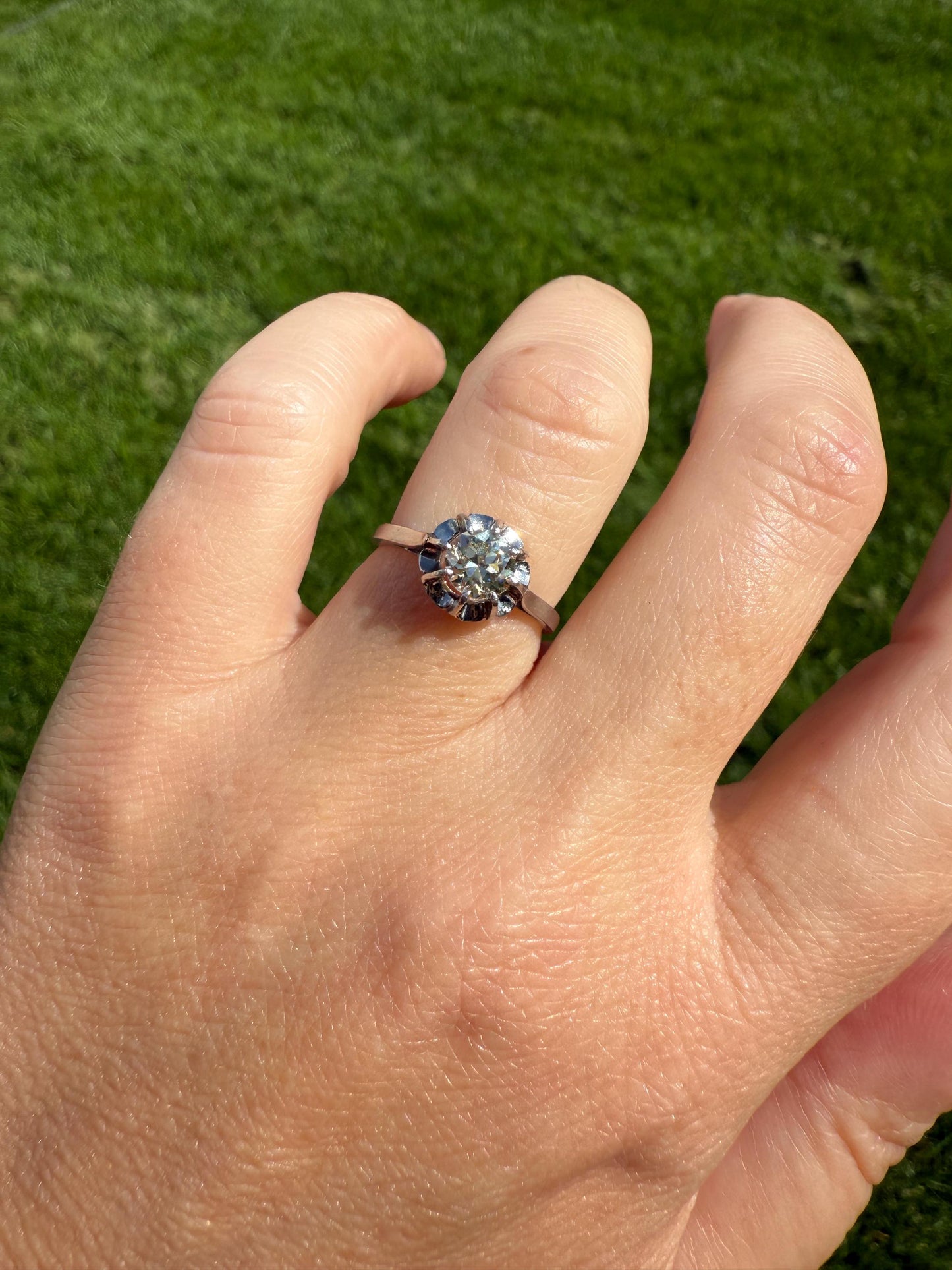 CHAMPAGNE Old European Cut DIAMOND Eye Clean .5 Carat Antique Solitiare Ring Fancy Light Brown French Platinum Skinny Band Engagement OEC