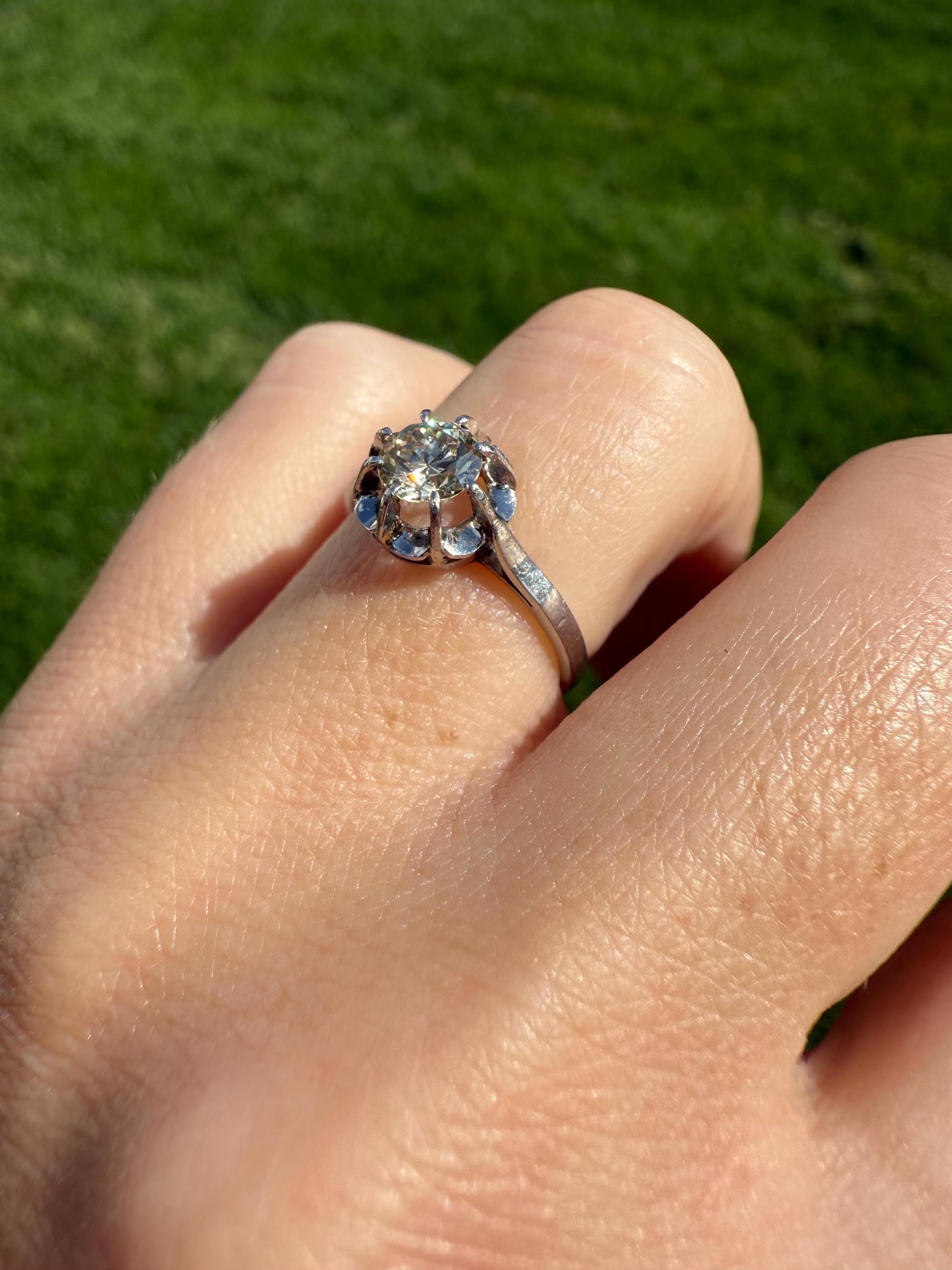 CHAMPAGNE Old European Cut DIAMOND Eye Clean .5 Carat Antique Solitiare Ring Fancy Light Brown French Platinum Skinny Band Engagement OEC