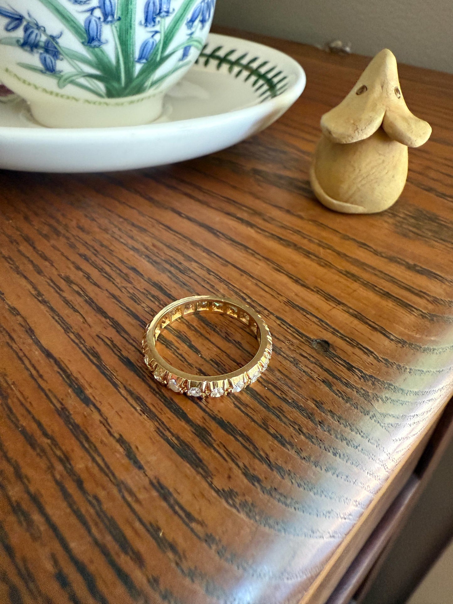 Sturdy ETERNITY Band One Carat 4.3g 18k Yellow Gold Single Cut DIAMOND Vintage Skinny Ring 3.7mm Wedding Stacker Anniversary Gift Romantic