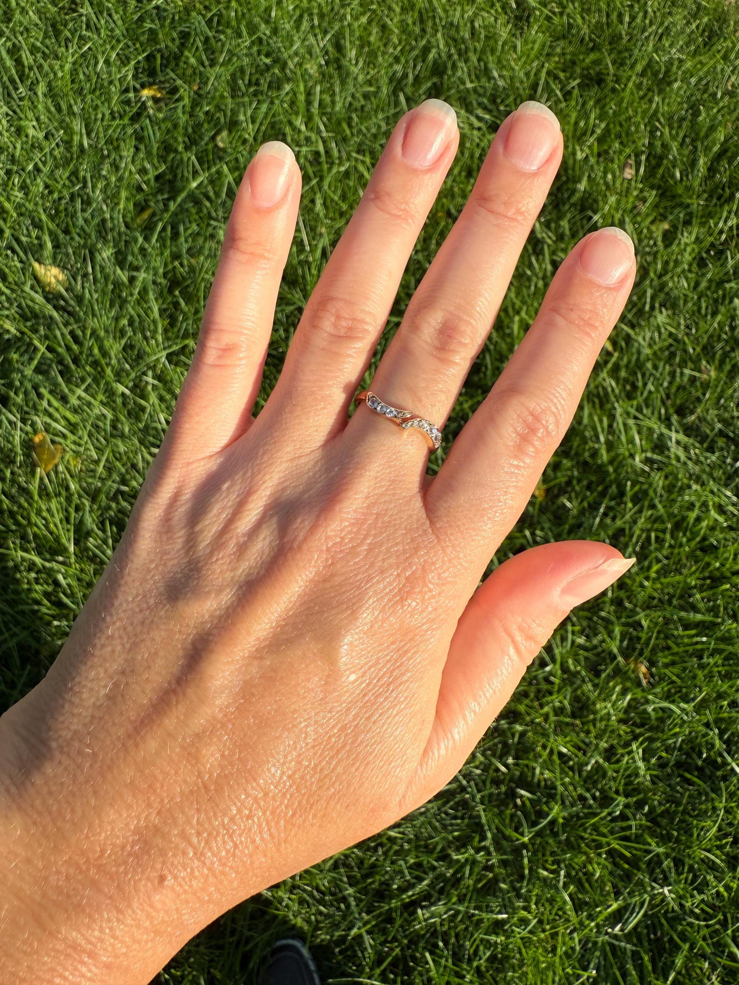SWIRL Old Mine Rose Cut DIAMOND Bypass Band 18k Gold Ring Sparkle Texture Stacker Layering