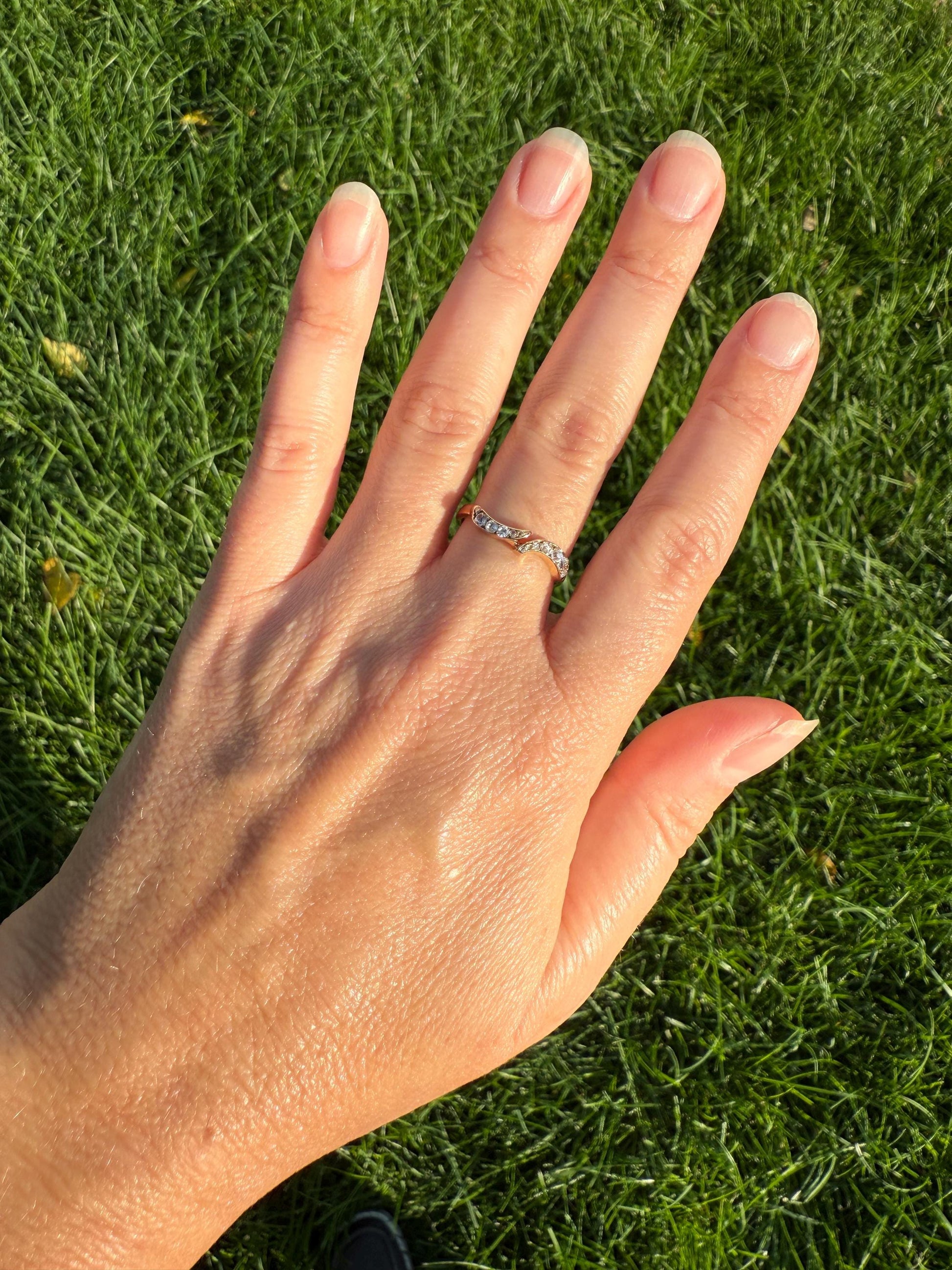 SWIRL Old Mine Rose Cut DIAMOND Bypass Band 18k Gold Ring Sparkle Texture Stacker Layering
