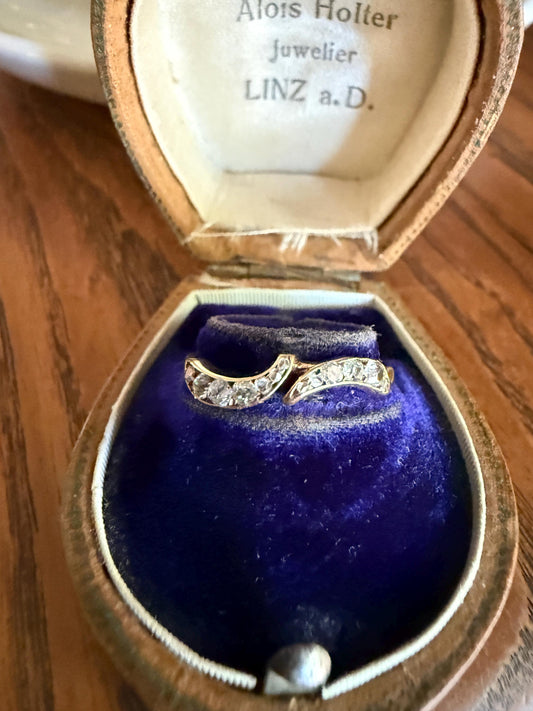 SWIRL Old Mine Rose Cut DIAMOND Bypass Band 18k Gold Ring Sparkle Texture Stacker Layering