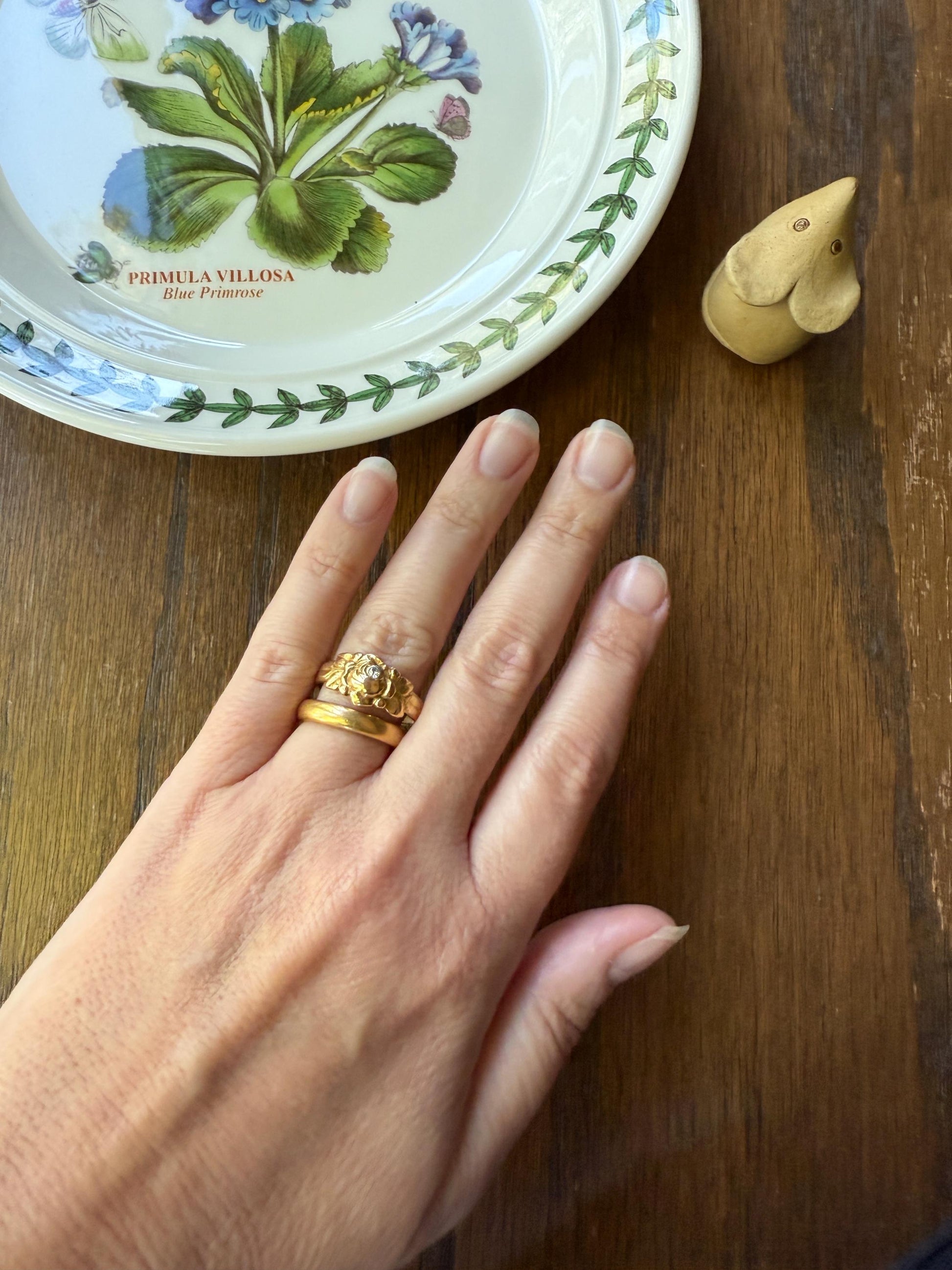 French Antique Figural ROSE Leaf Bud Old Cut Diamond 18k Gold Ring Floral Art Nouveau Belle Epoque Romantic Gift Flower Sweet Stacker
