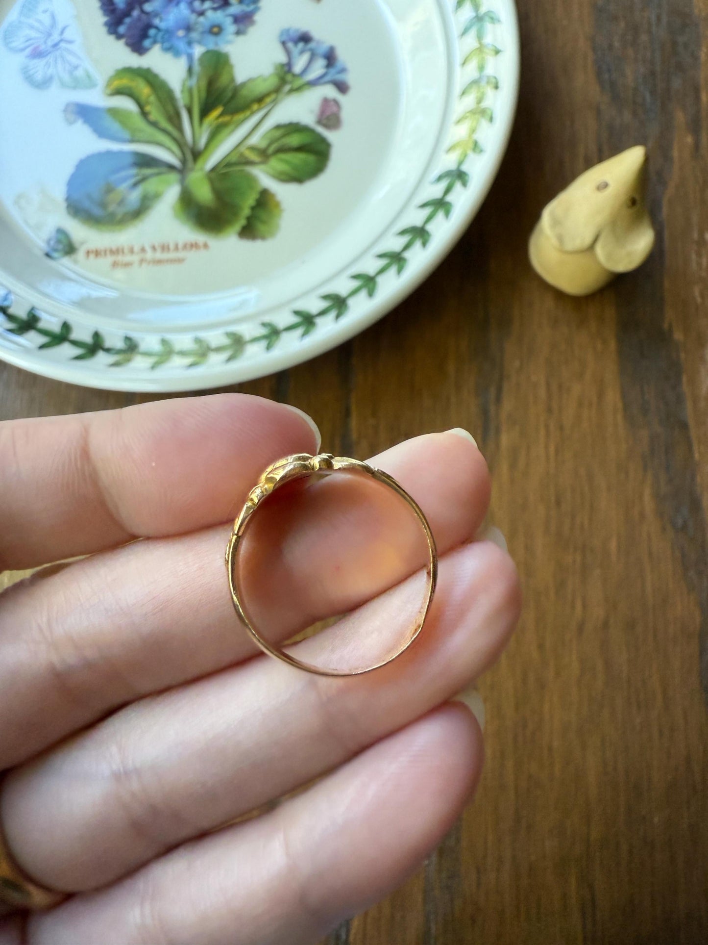 French Antique Figural ROSE Leaf Bud Old Cut Diamond 18k Gold Ring Floral Art Nouveau Belle Epoque Romantic Gift Flower Sweet Stacker