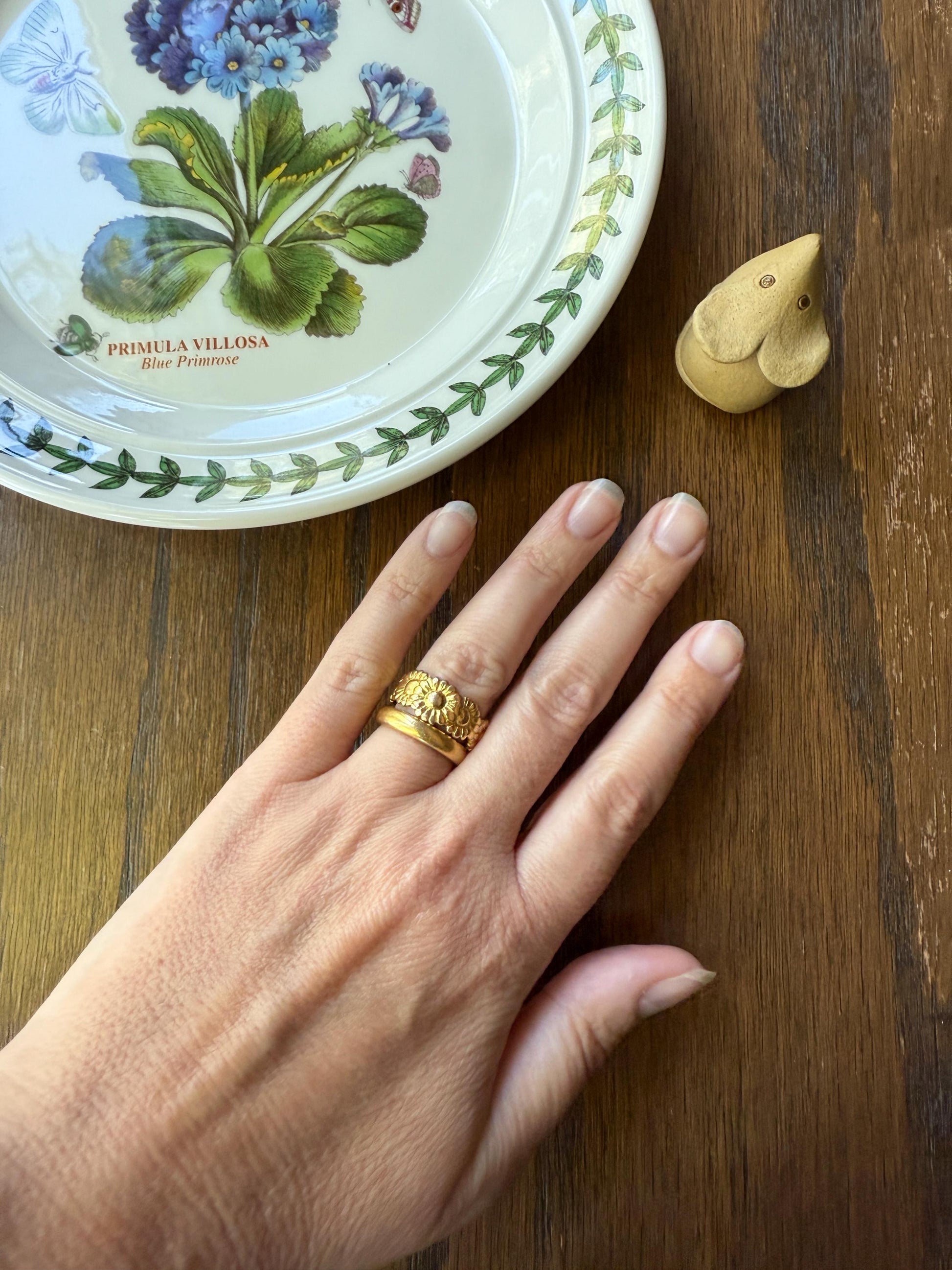 Rare Daisy Chain French Antique Figural 18k Gold Ring Floral Art Nouveau Belle Epoque Love Gift 7 Flower Wide Wedding Eternity Band Stacker