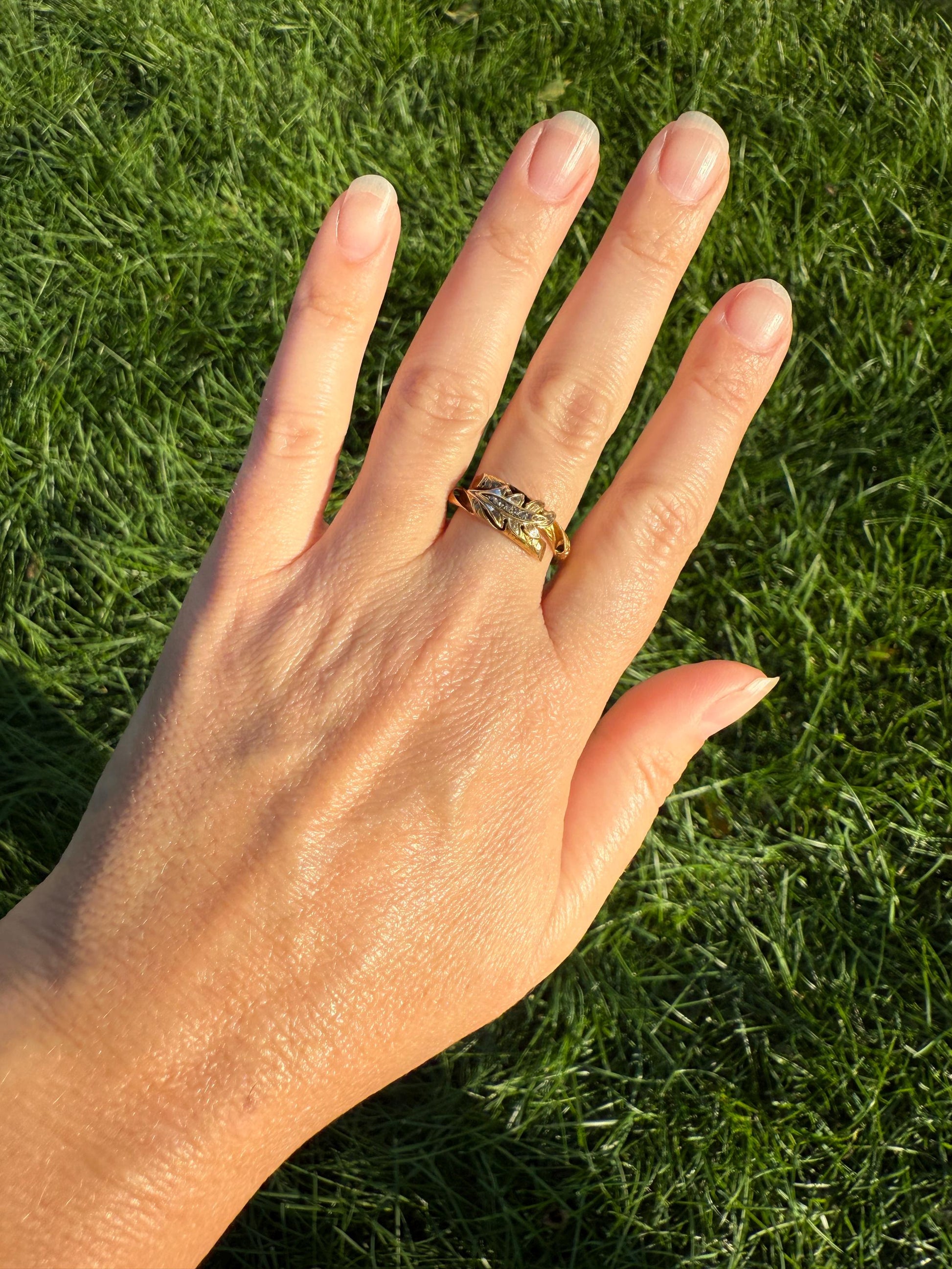 BRANCH Vine Leaf Wood Tree Rose Cut Diamonds Figural Victorian Band 14k Gold Figural Ring Comfort Fit 3D Donut Stacker Band Sentimental Gift