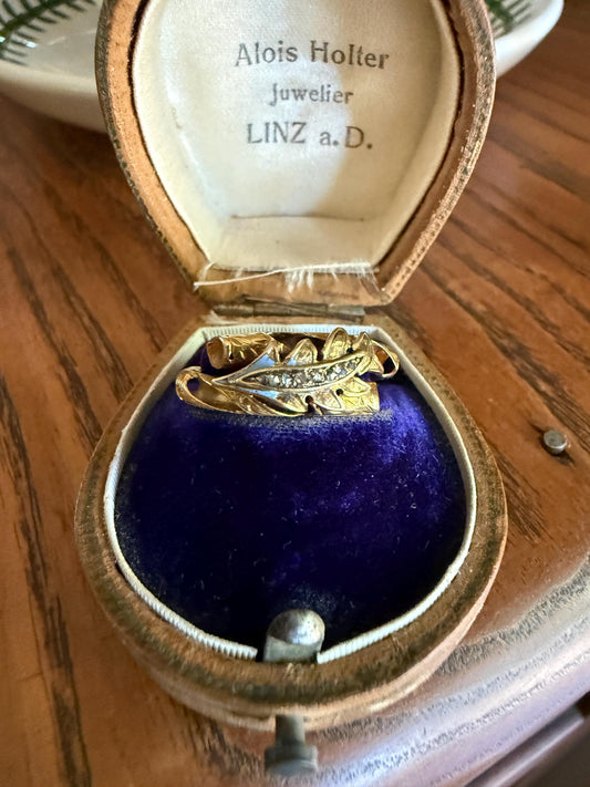 BRANCH Vine Leaf Wood Tree Rose Cut Diamonds Figural Victorian Band 14k Gold Figural Ring Comfort Fit 3D Donut Stacker Band Sentimental Gift