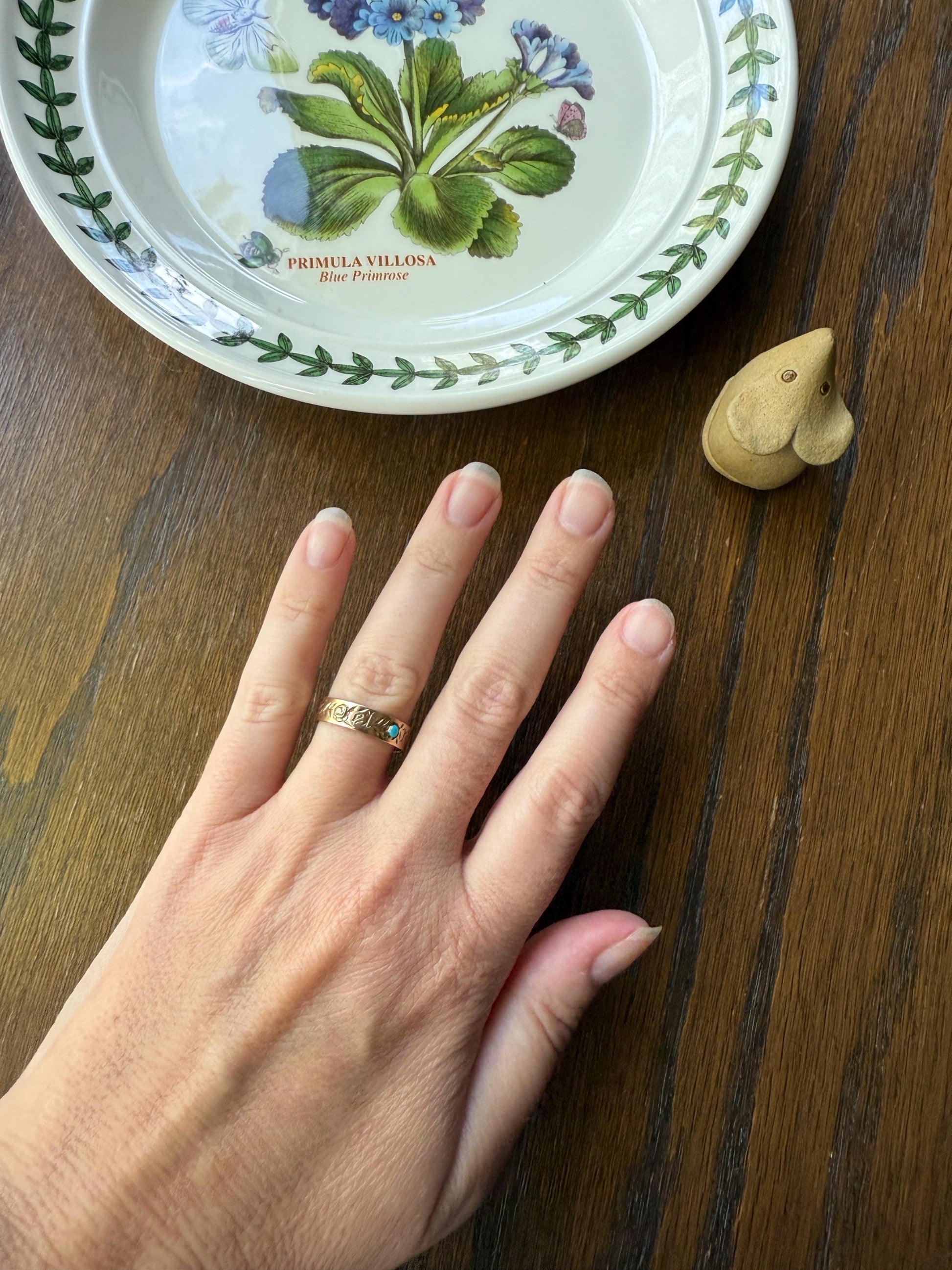 You and No Other French "Vous et Nul Autre" Old Mine Cut Diamond Turquoise Eternity Ring Wedding Cigar Band 14K Gold Jewelry with Words Gift