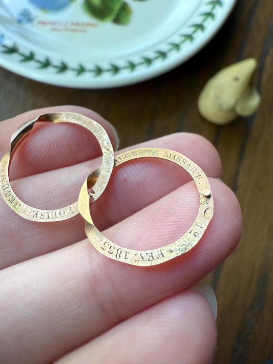 DATED 1833 GEORGIAN Era French Antique 18k Gold GIMMEL Twin Wedding Band Skinny Puzzle RiNG Beveled Faceted Stacker Gift Love Victorian
