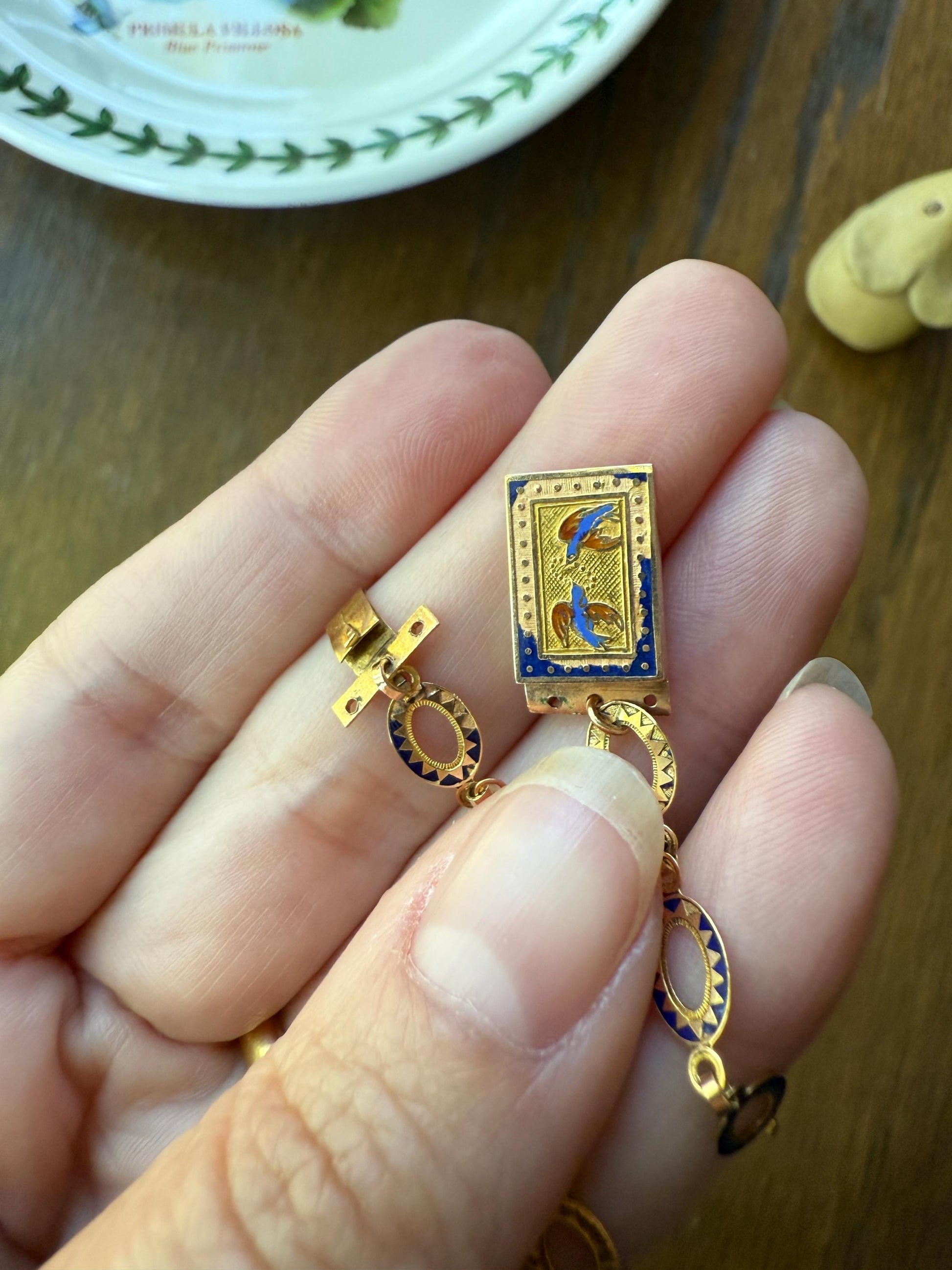 Rare Love Birds Swallow Clasp French Georgian Era 18k Gold Napoleon Bonaparte c1819 Necklace Chain Sunburst Choker Blue Enamel Old Cut Paste