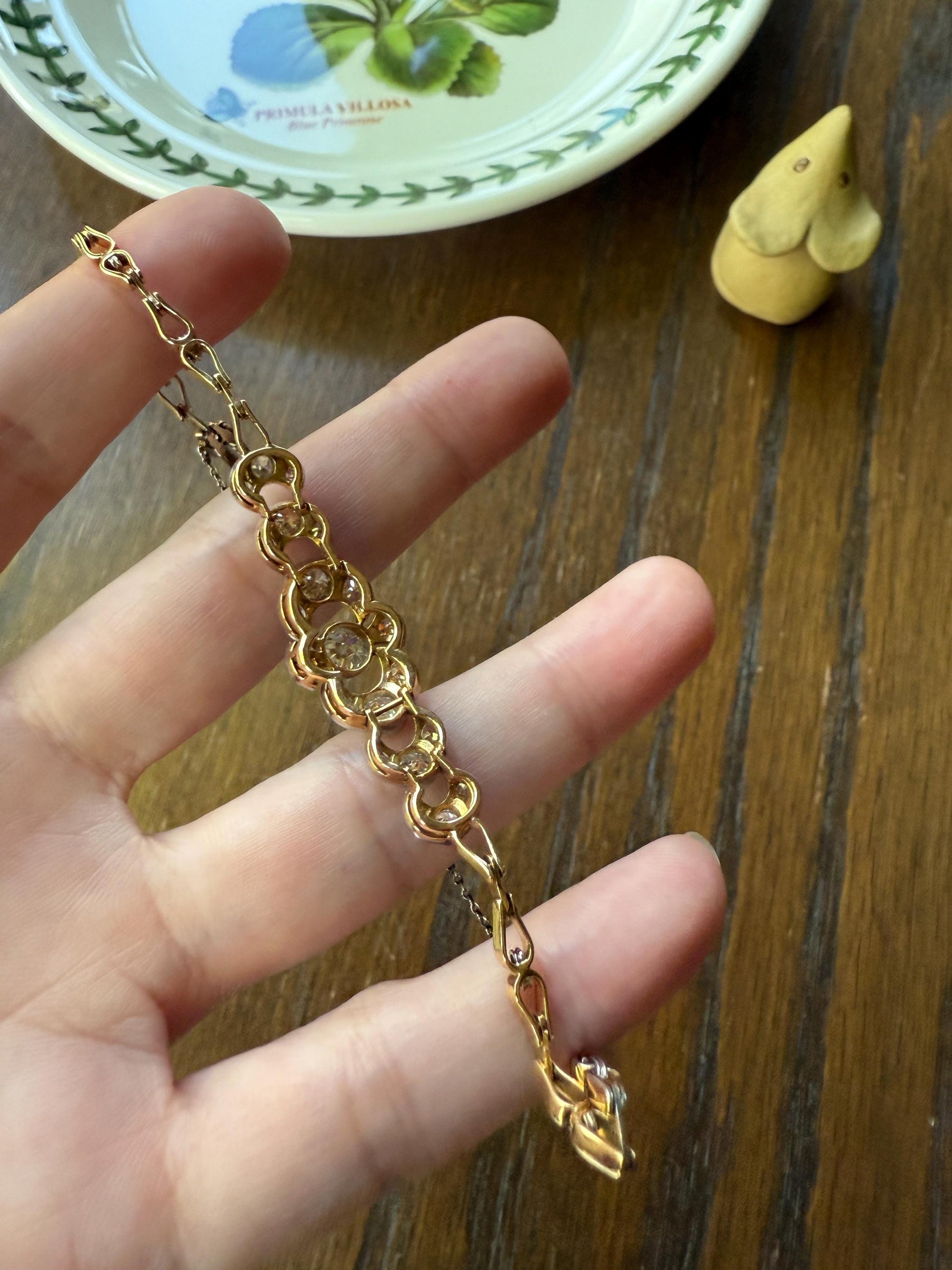 Edwardian Antique 2.25 Carat Old Mine European Cut DIAMOND Tennis Bracelet 18k Gold Platinum Bezel Set Milgrain Wriststack 2.25Ctw Stacker