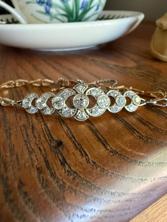 Edwardian Antique 2.25 Carat Old Mine European Cut DIAMOND Tennis Bracelet 18k Gold Platinum Bezel Set Milgrain Wriststack 2.25Ctw Stacker