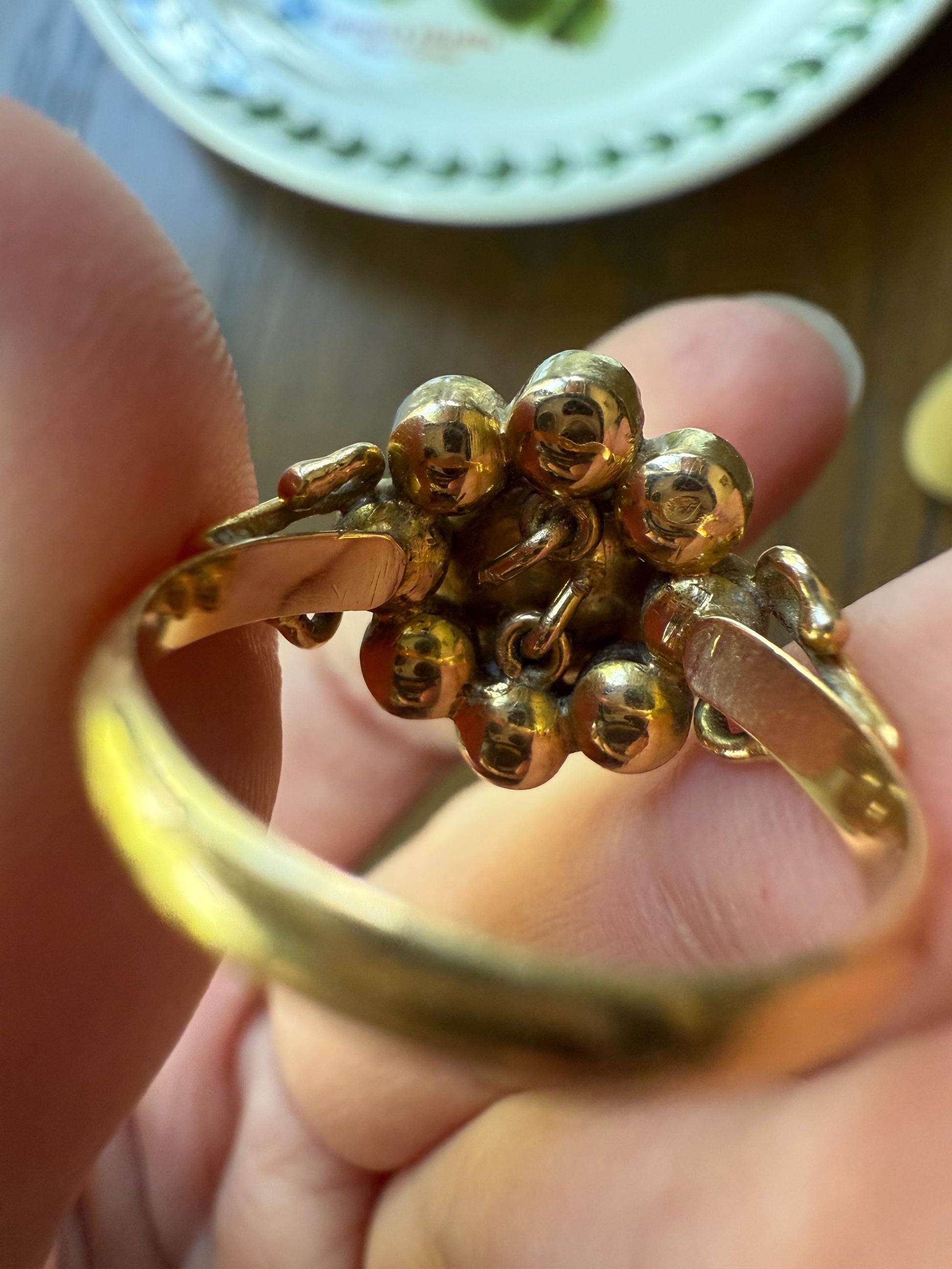 Cluster Vintage Perpignan GARNET Bauble Ring Ornate tacker Crimson Glowing Red Tiered Romantic Gift Victorian Antique Style